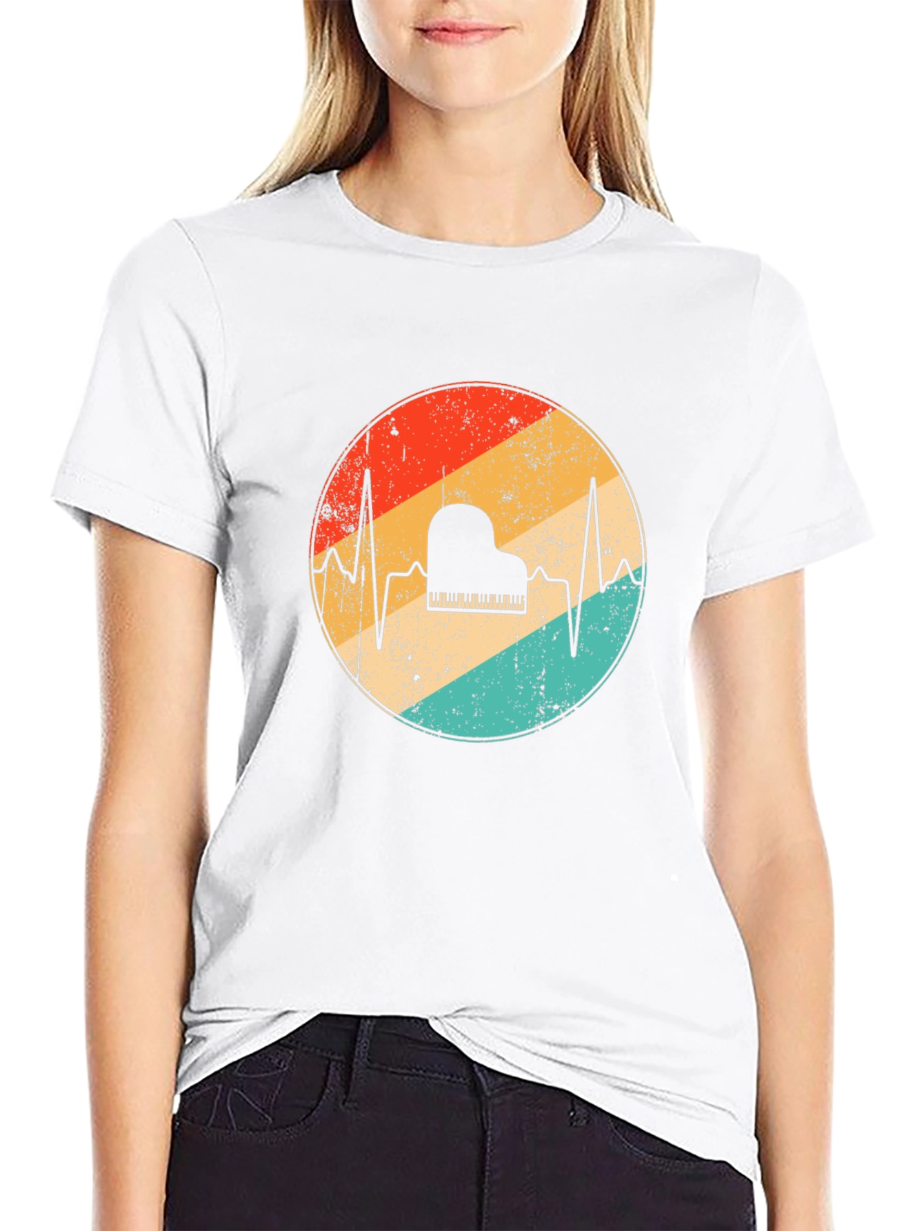 Retro Piano Heartbeat T-Shirt - Musician Tee