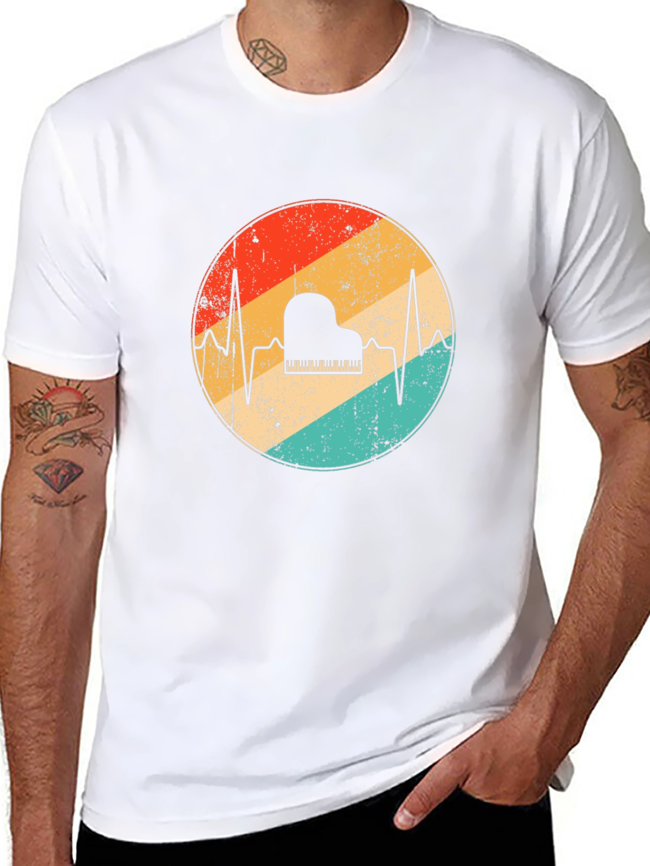 Retro Piano Heartbeat T-Shirt - Musician Tee
