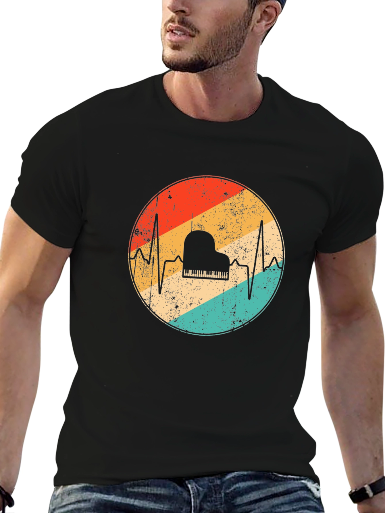 Retro Piano Heartbeat T-Shirt - Musician Tee