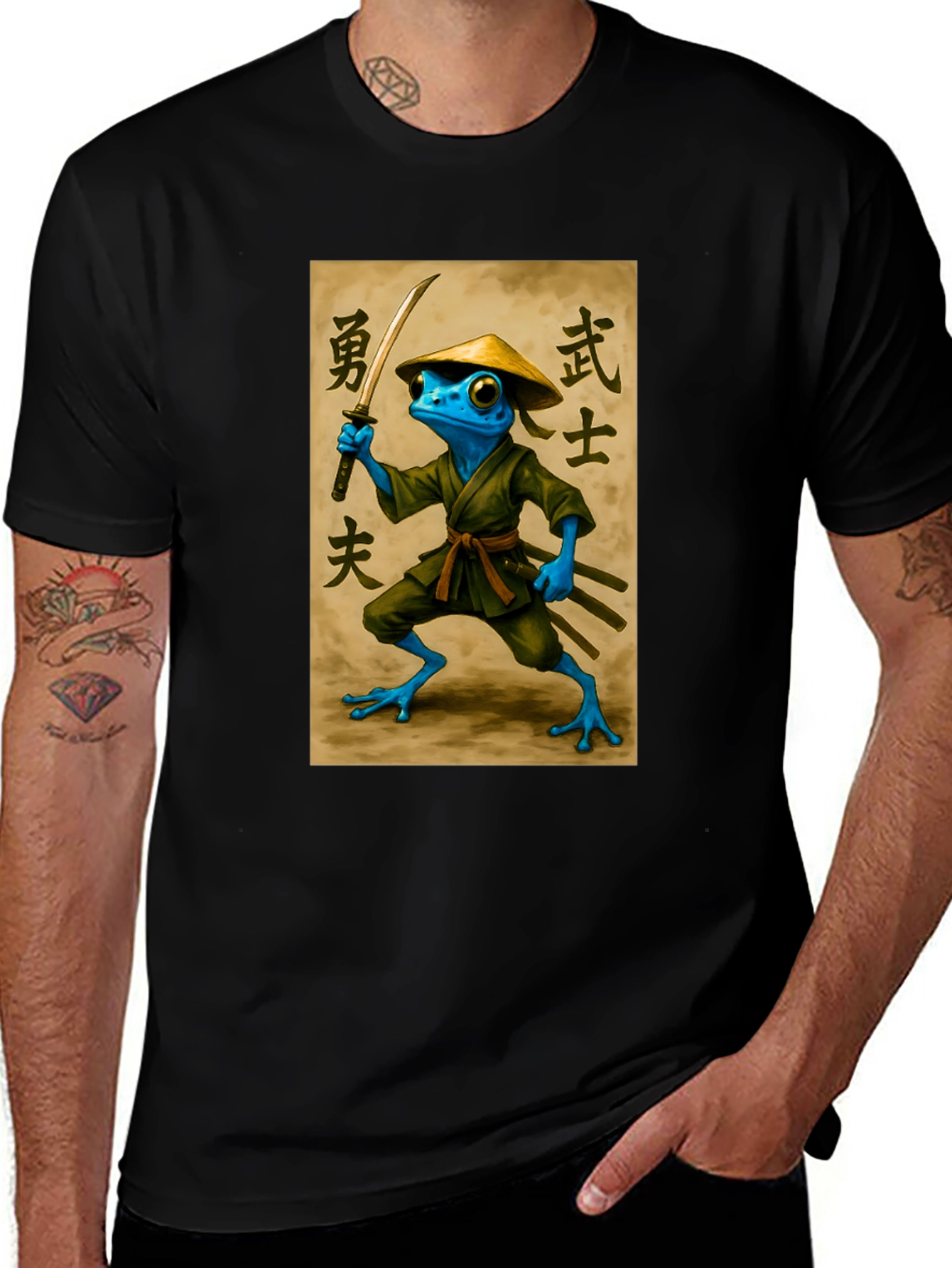 Samurai Frog T-Shirt - Black Cotton Tee