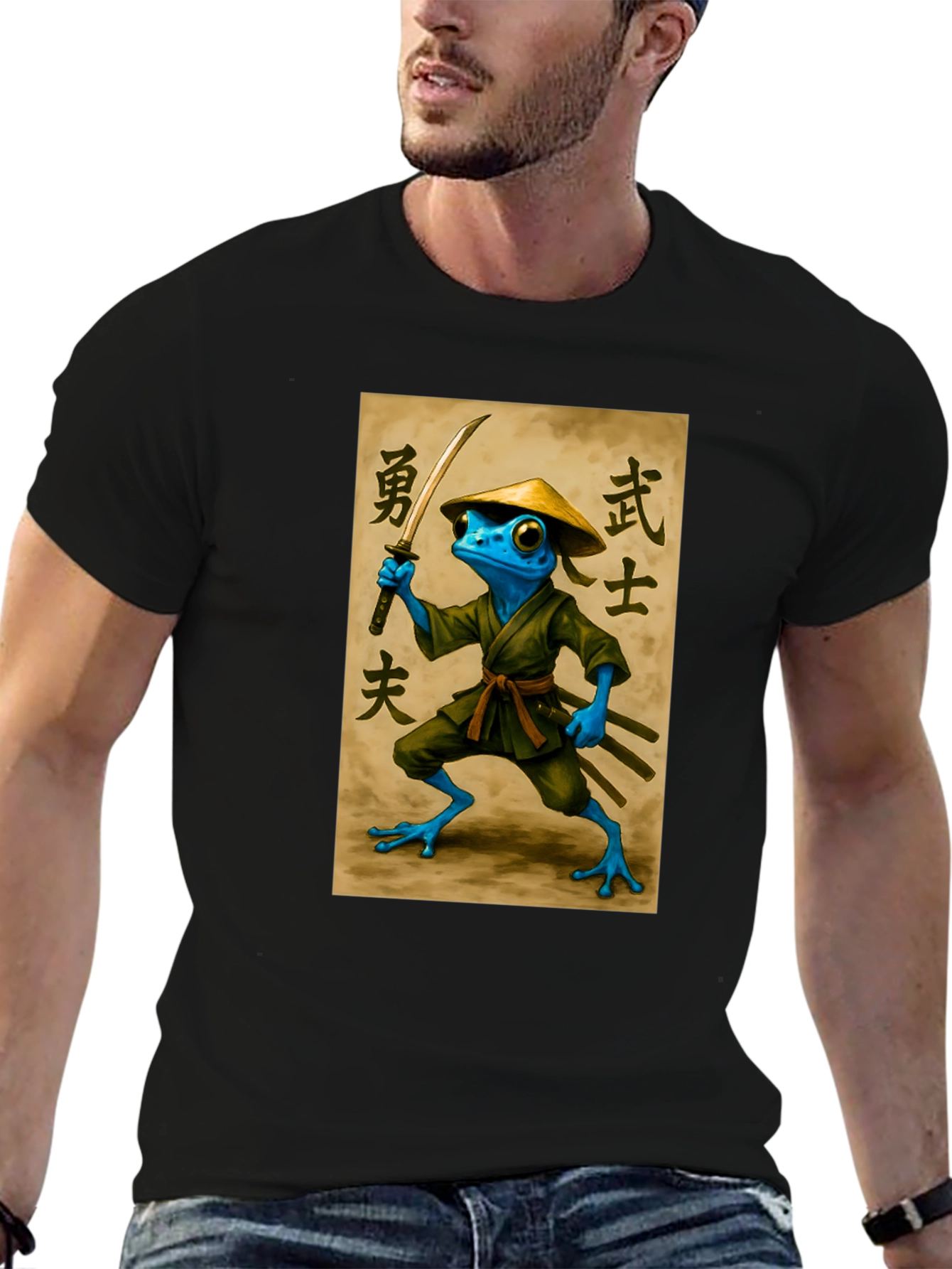 Samurai Frog T-Shirt - Black Cotton Tee