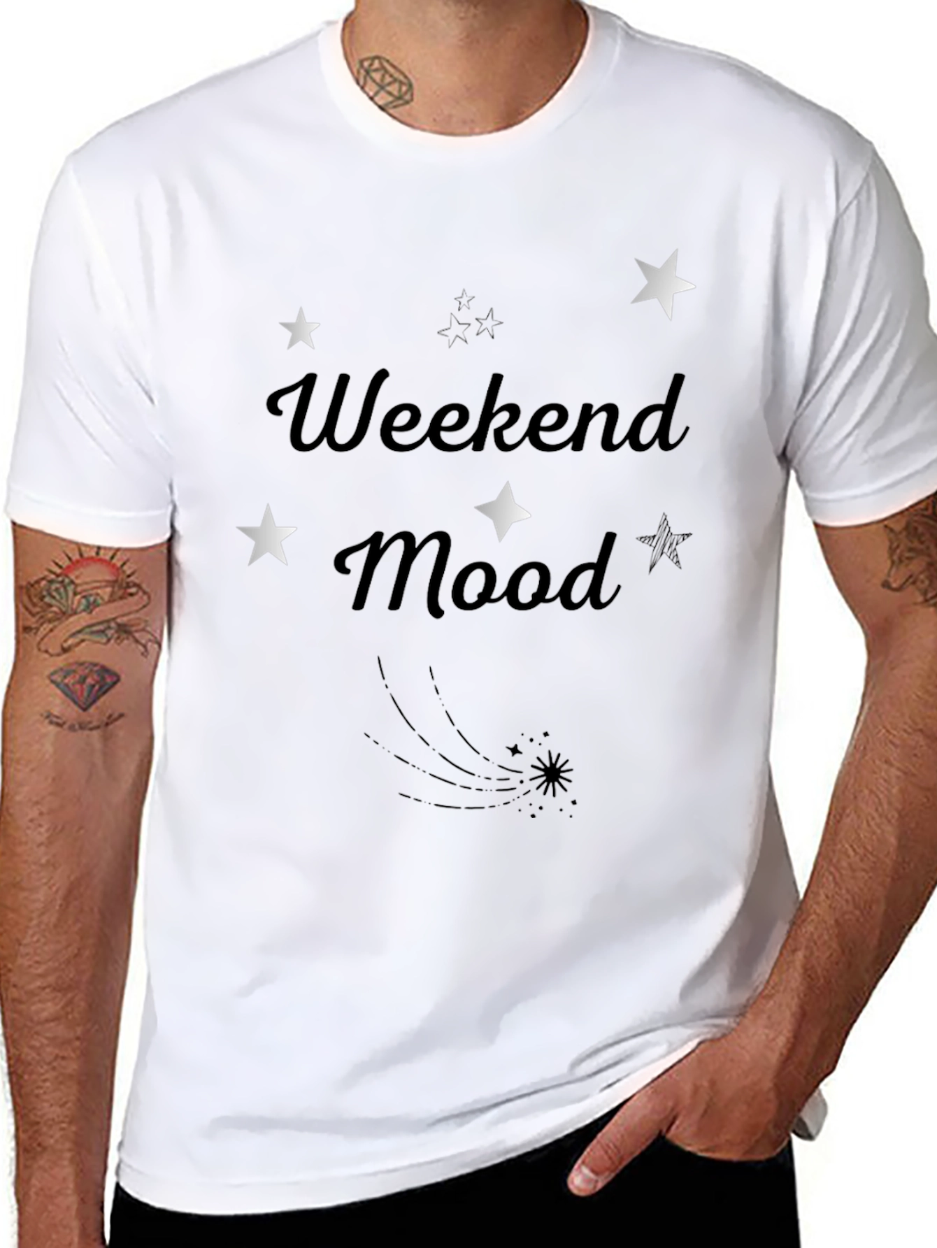 Weekend Mood Starry Graphic Tee - Mens Black T-Shirt