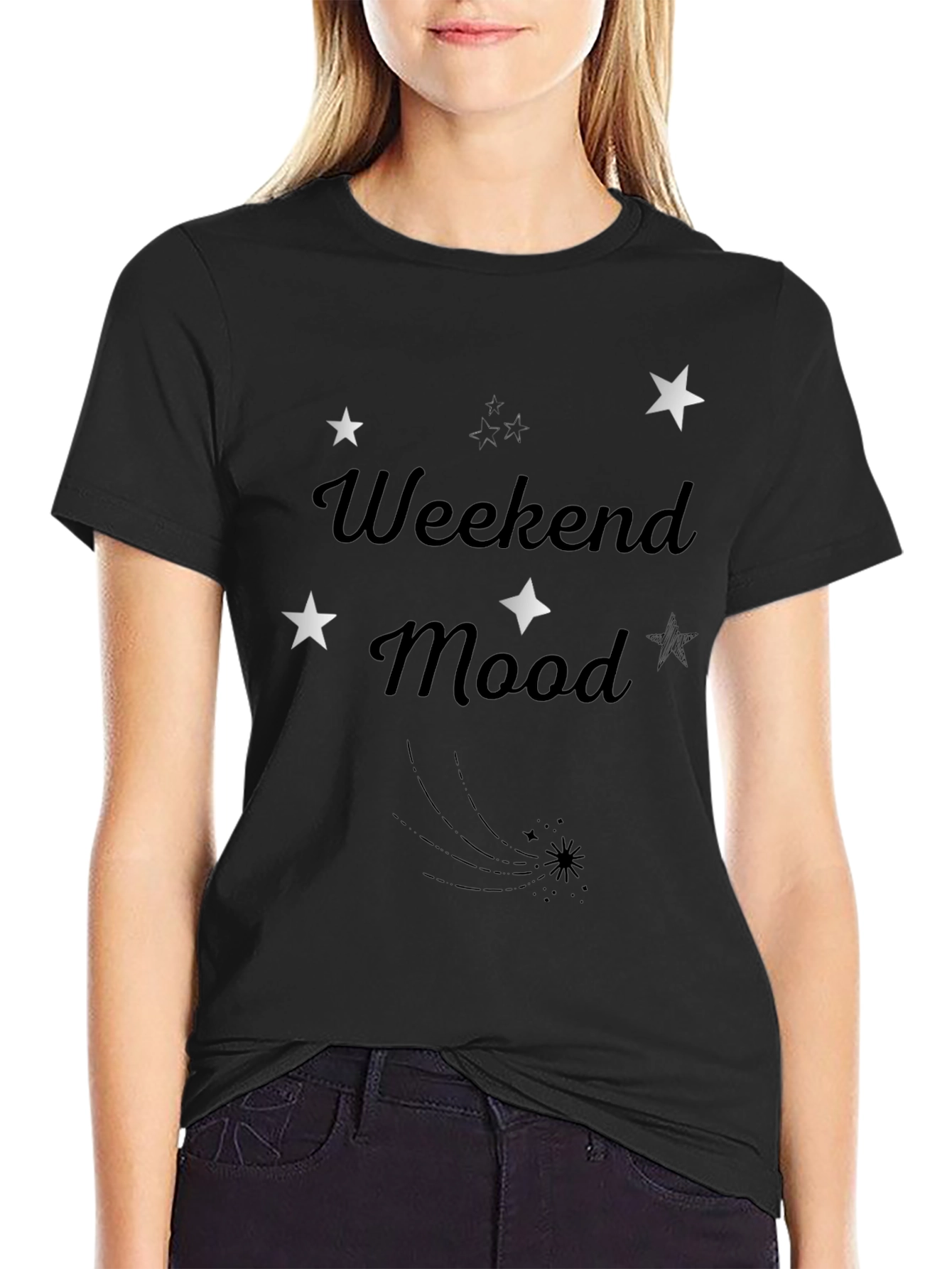 Weekend Mood Starry Graphic Tee - Mens Black T-Shirt