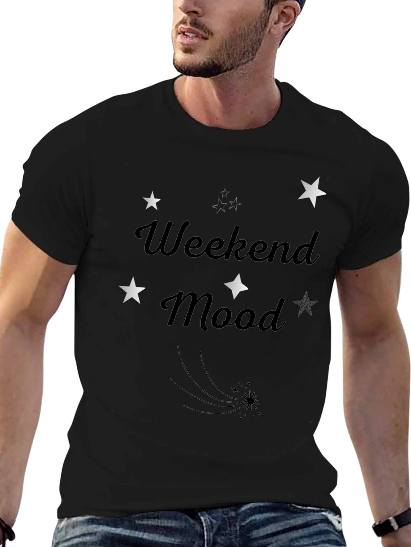 Weekend Mood Starry Graphic Tee - Mens Black T-Shirt