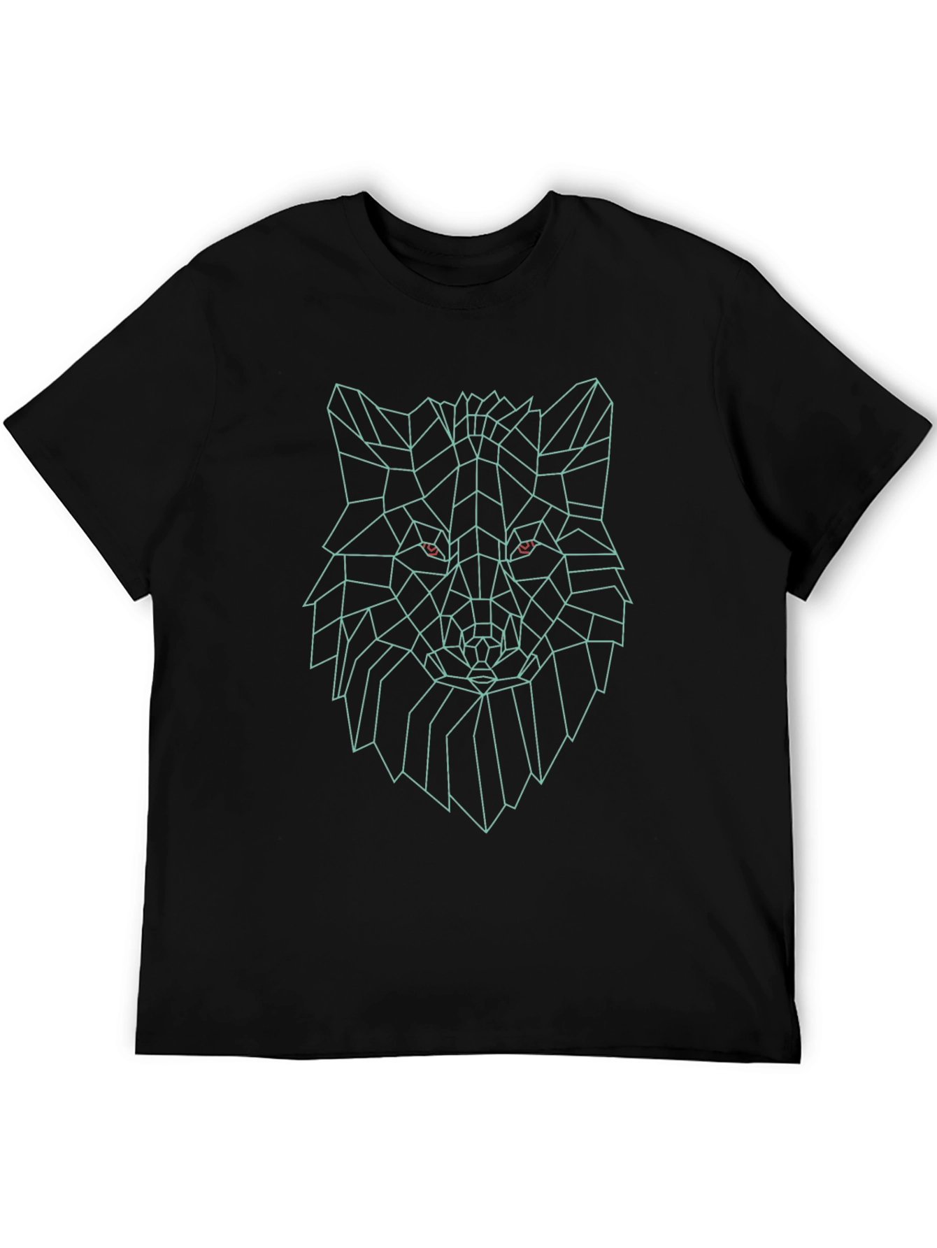 Geometric Wolf Head Graphic Print Black T-Shirt