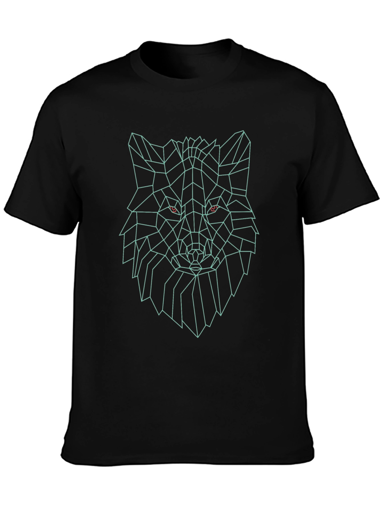 Geometric Wolf Head Graphic Print Black T-Shirt