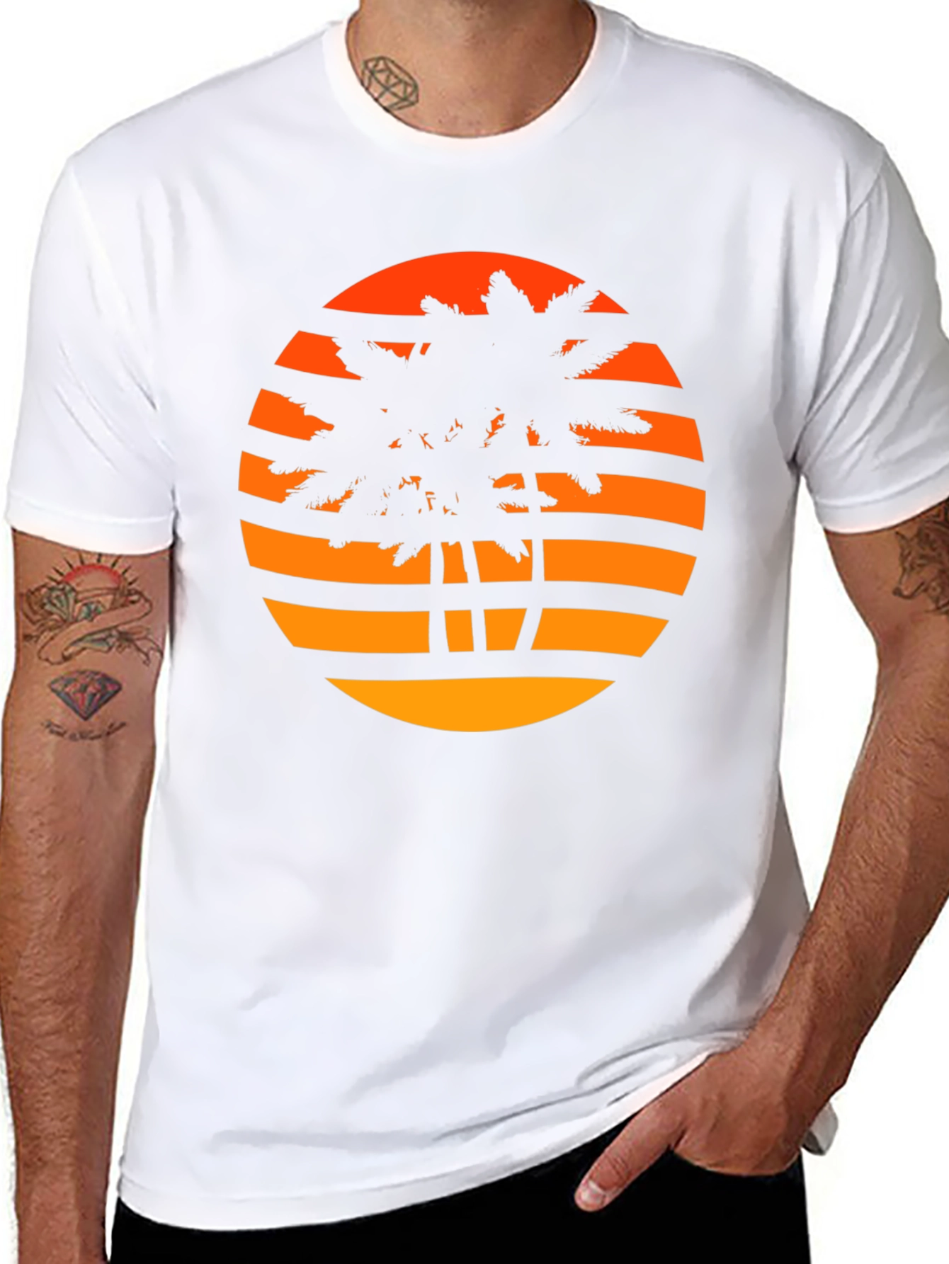 Sunset Palm Tree Graphic Tee - Retro Style