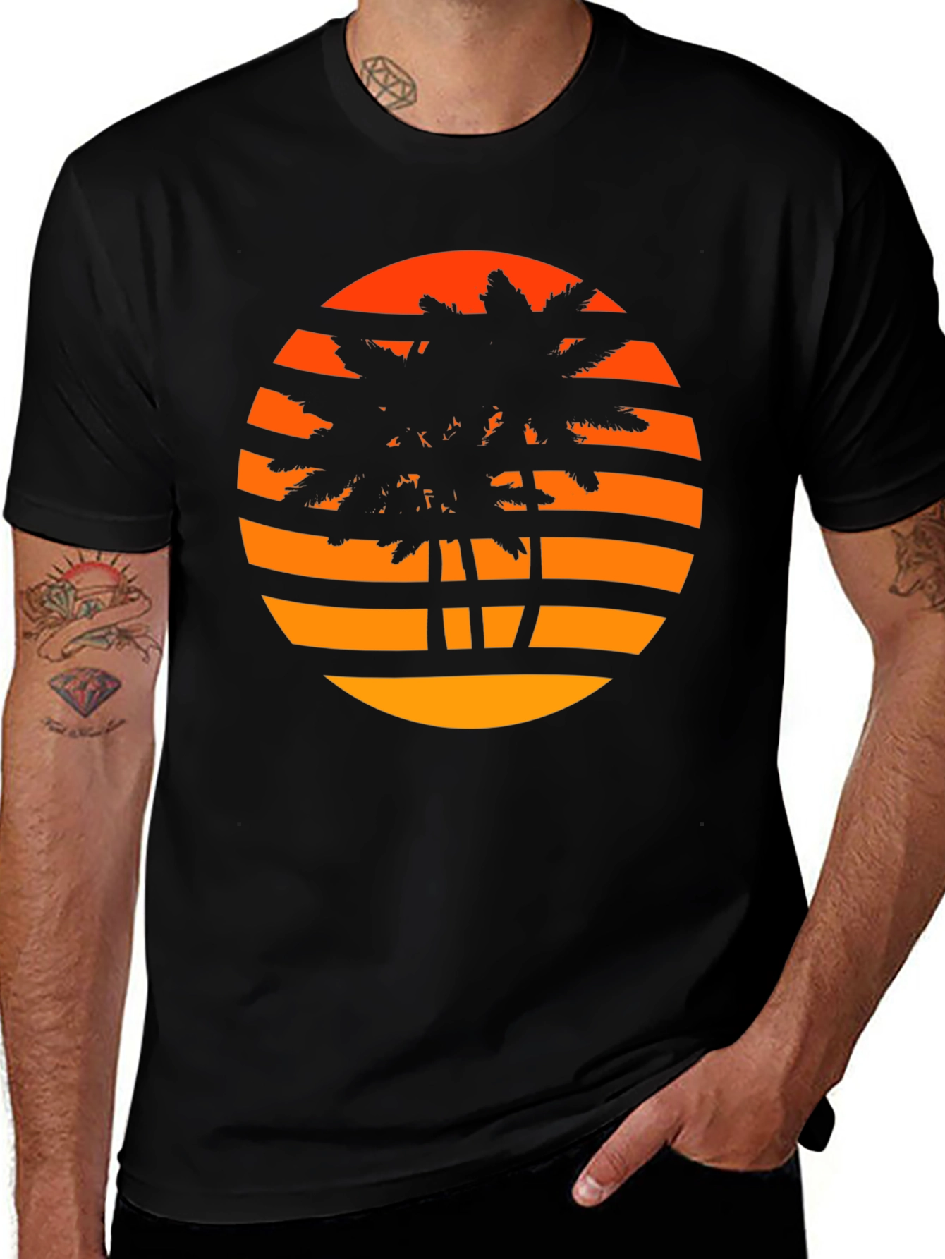 Sunset Palm Tree Graphic Tee - Retro Style