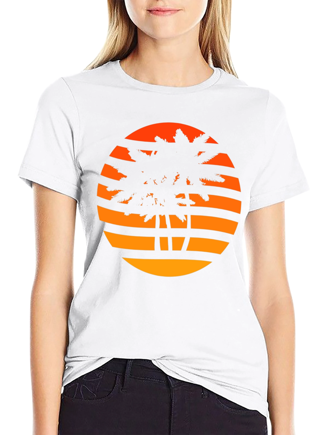 Sunset Palm Tree Graphic Tee - Retro Style