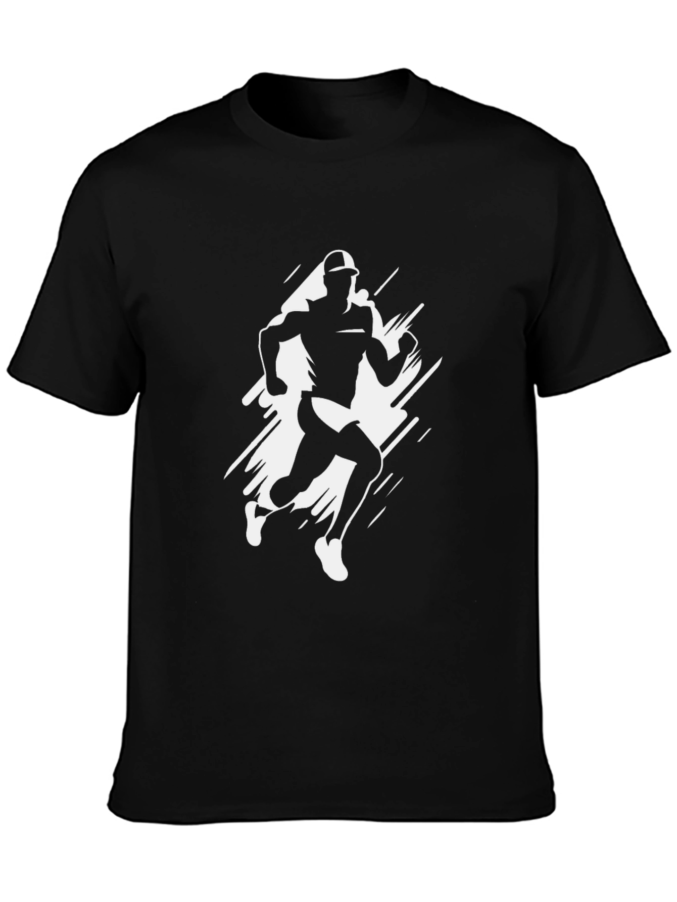 Mens Black T-Shirt with Runner Graphic