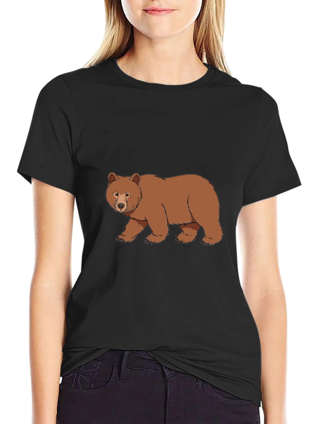 Black T-Shirt with Bear Graphic