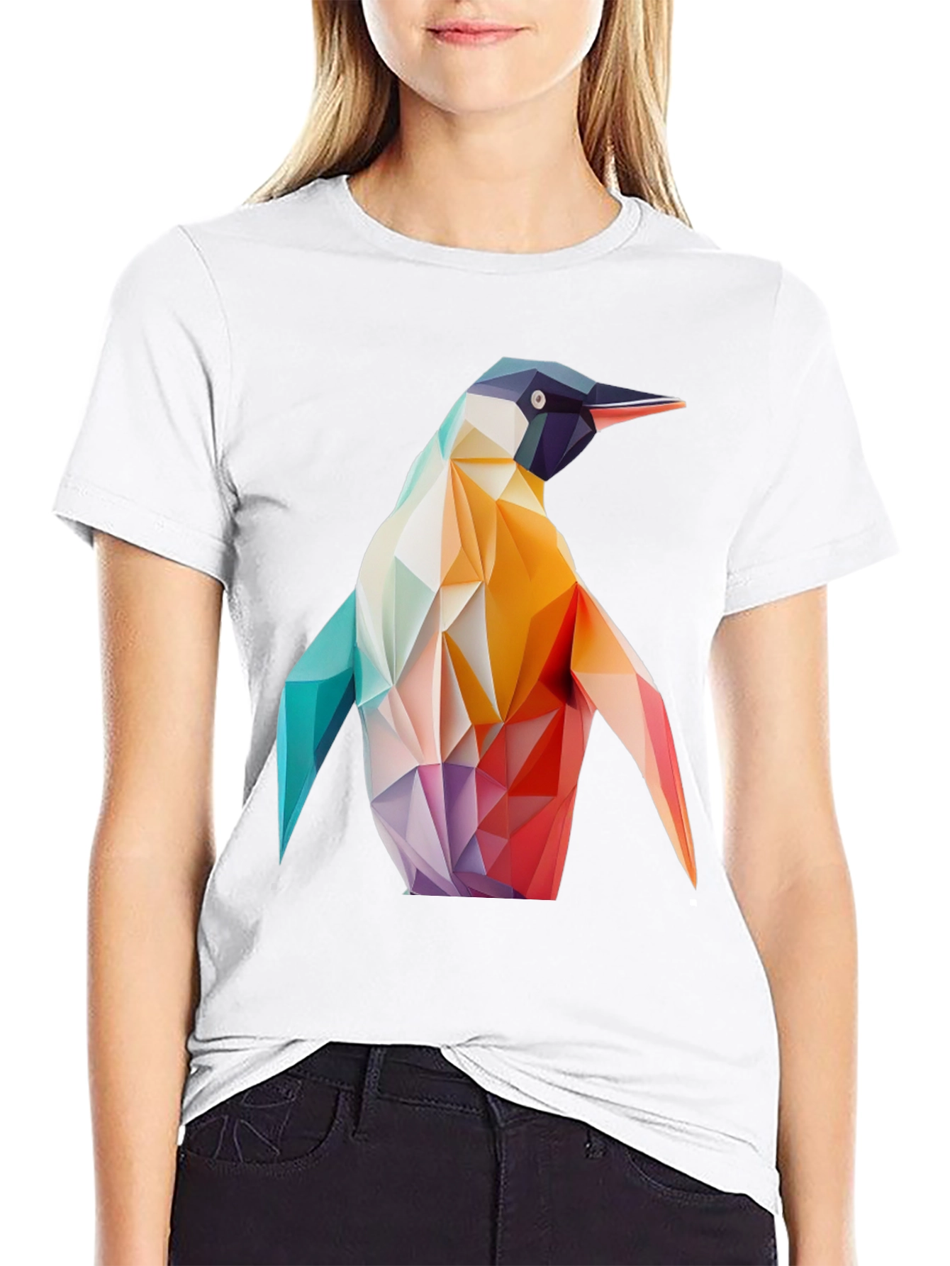 Geometric Penguin Graphic Black T-Shirt