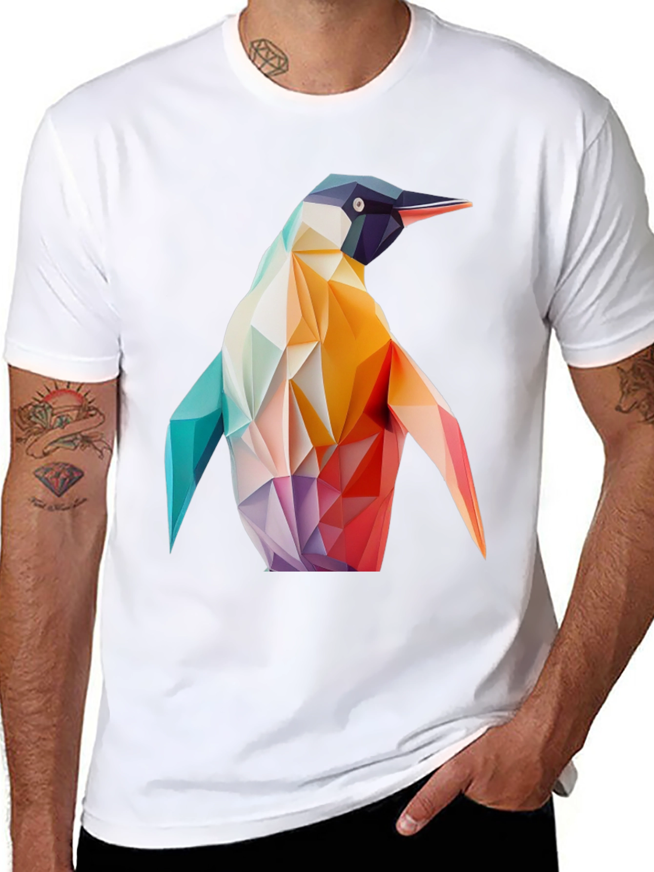 Geometric Penguin Graphic Black T-Shirt