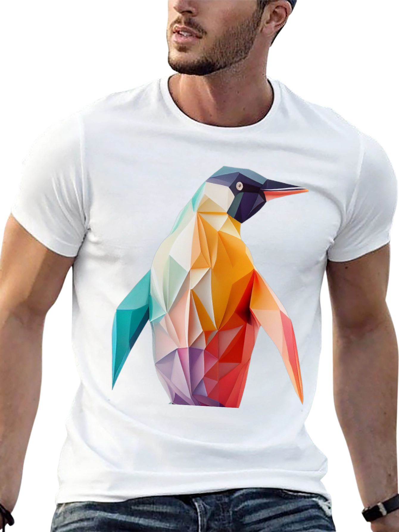 Geometric Penguin Graphic Black T-Shirt