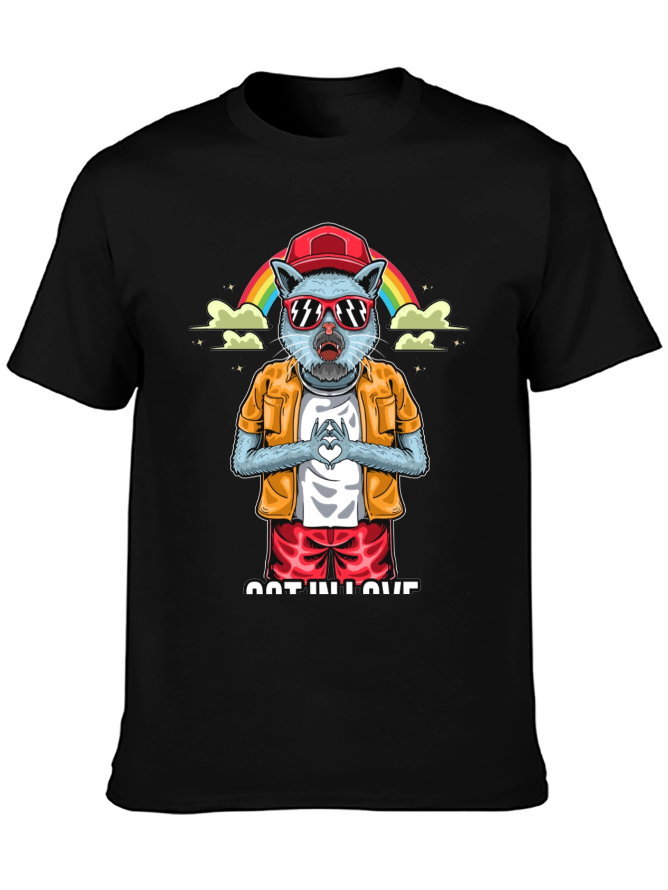 Cool Cat in Love Graphic Tee - Black