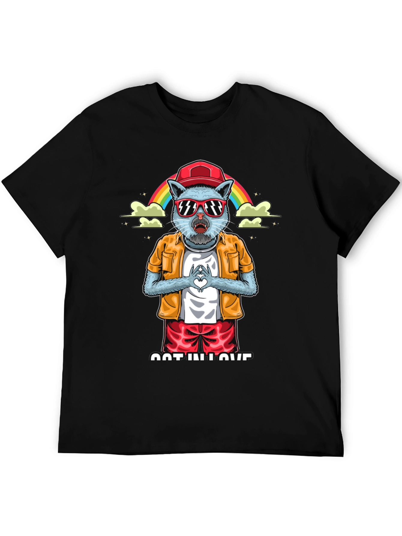 Cool Cat in Love Graphic Tee - Black