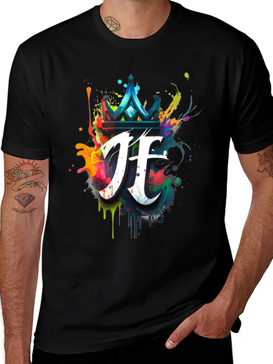 Crown & Initial Graphic Black T-Shirt