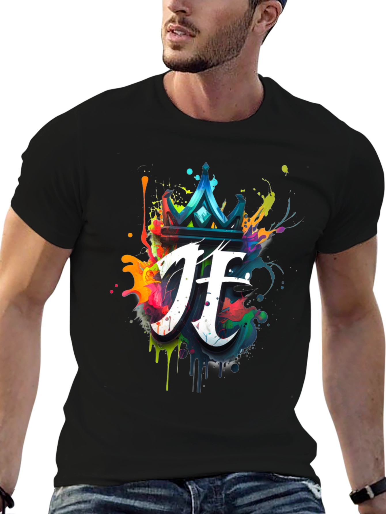 Crown & Initial Graphic Black T-Shirt
