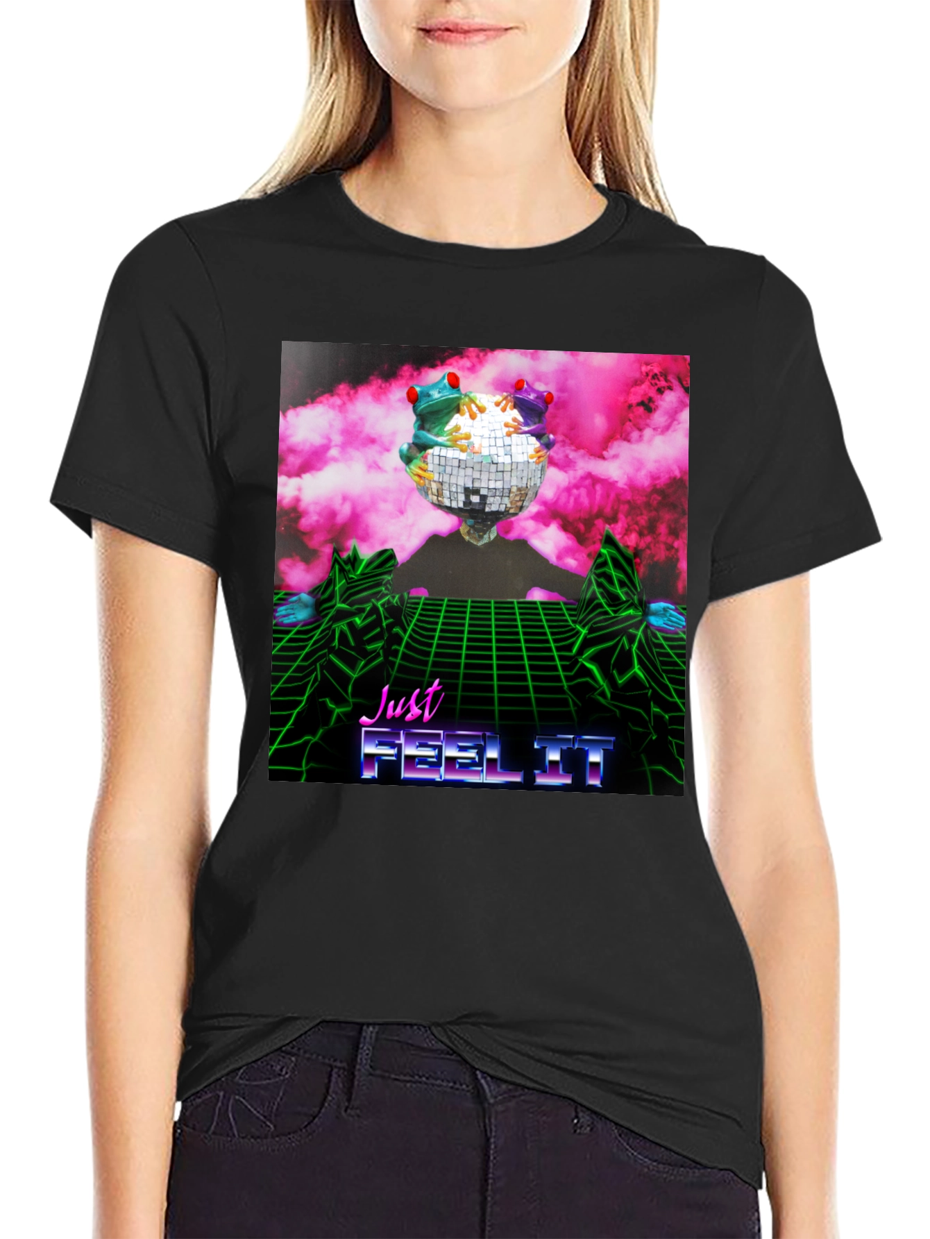 Just Feel It Disco Frog Graphic T-Shirt