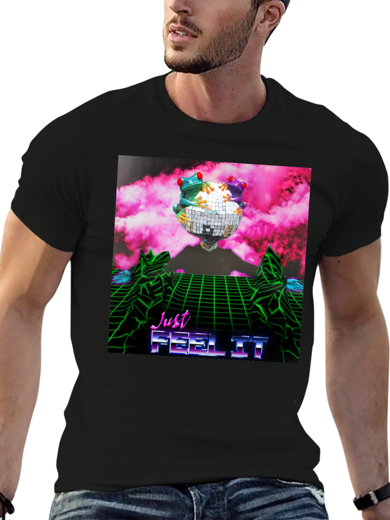 Just Feel It Disco Frog Graphic T-Shirt