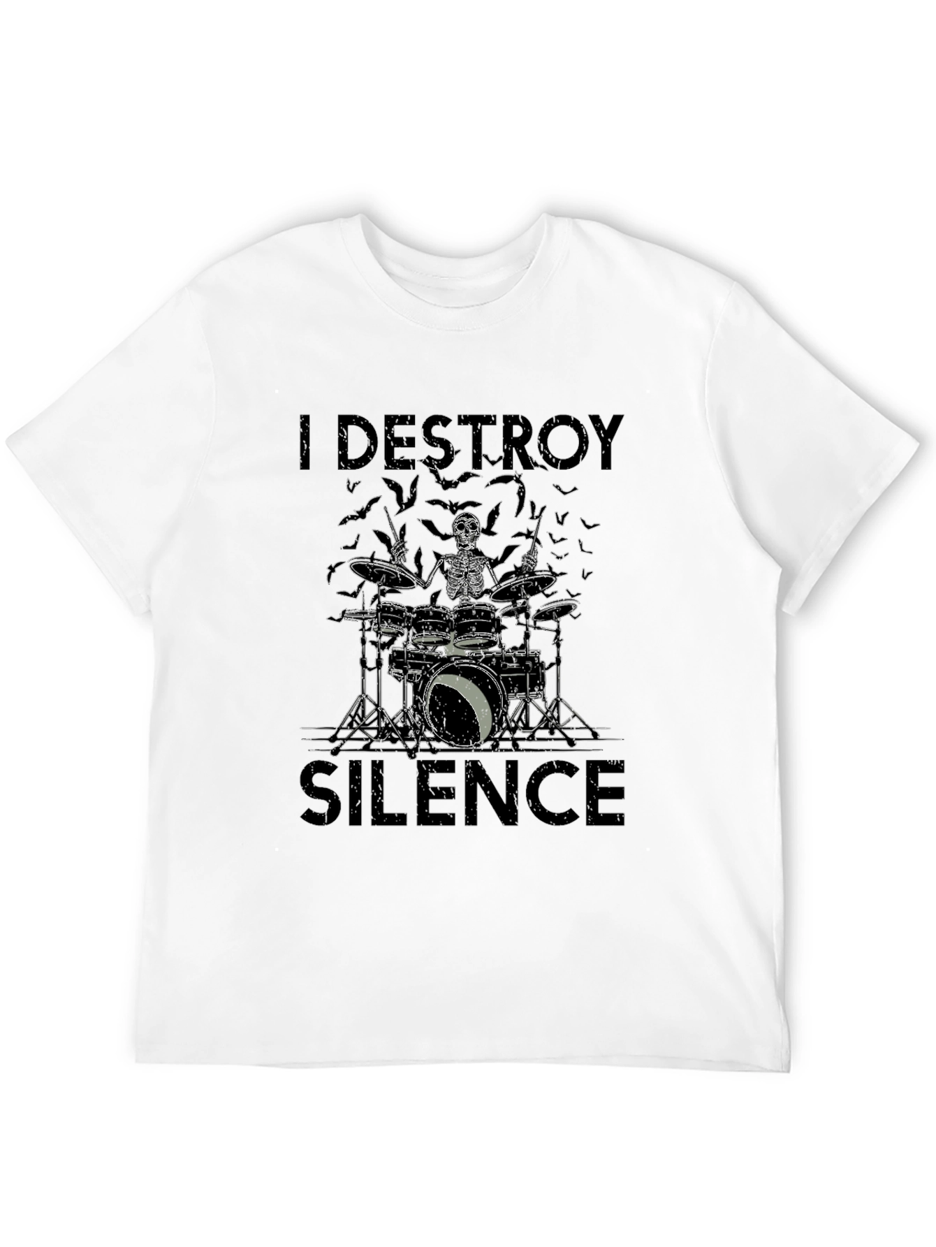 I Destroy Silence Skeleton Drummer Black T-Shirt