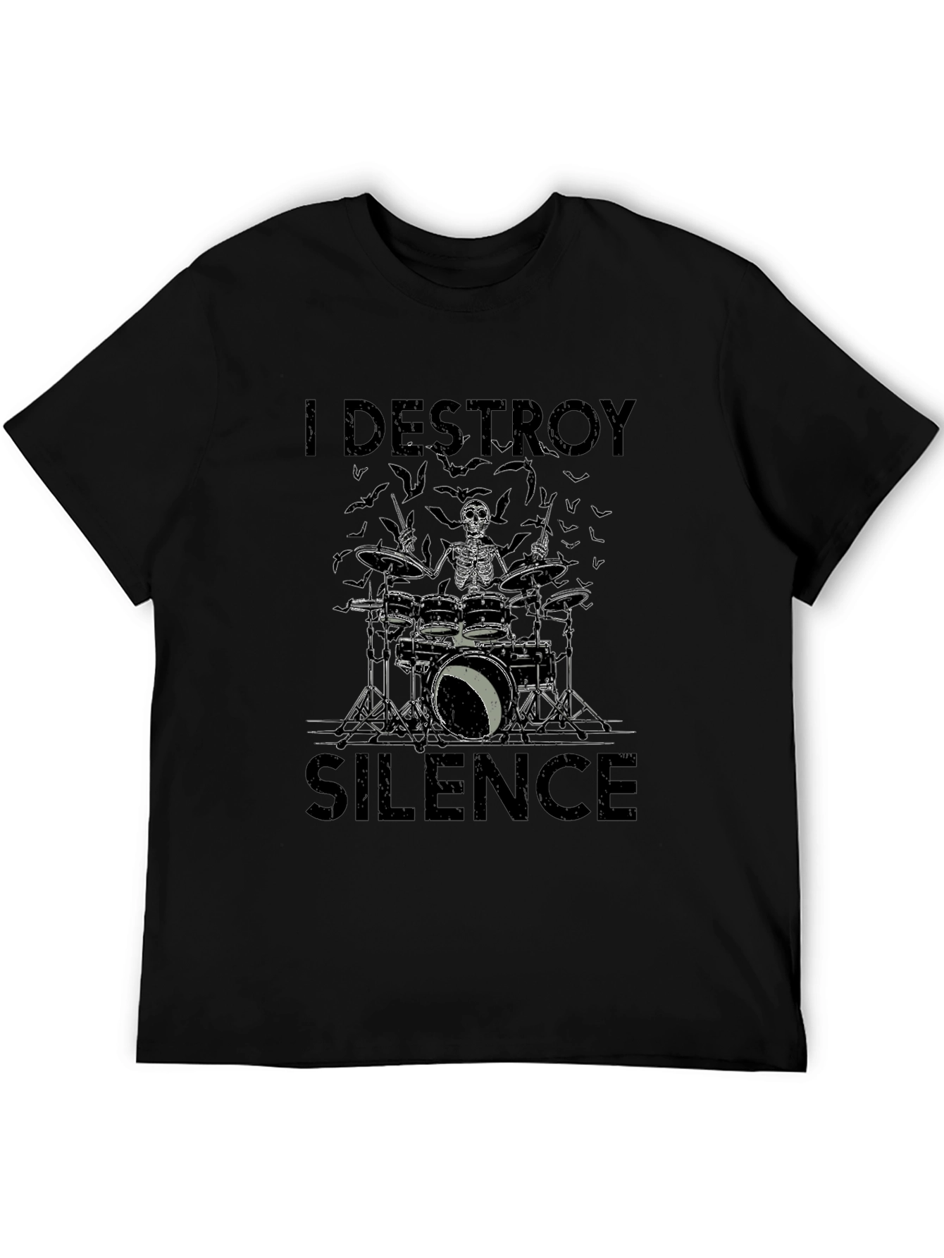 I Destroy Silence Skeleton Drummer Black T-Shirt