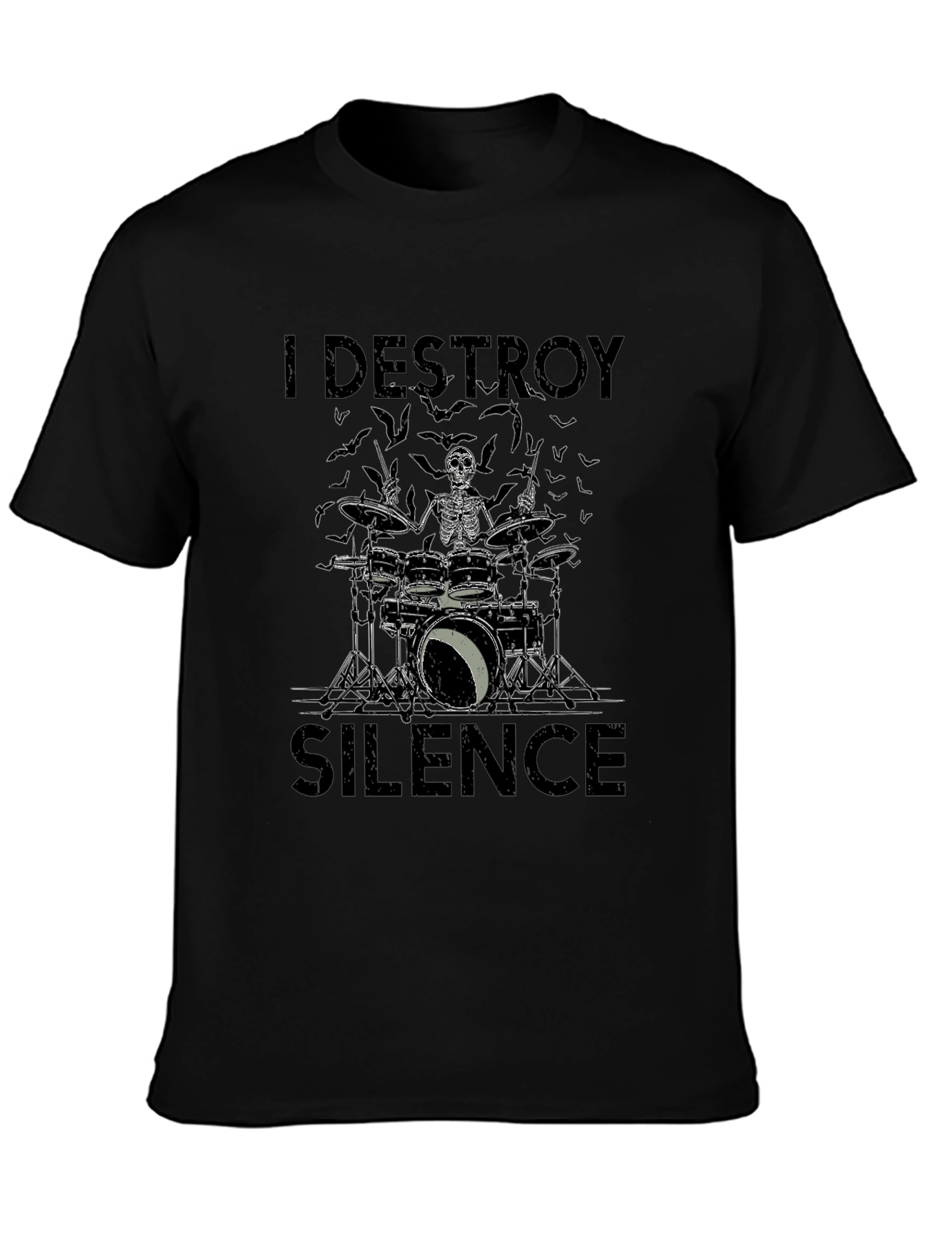 I Destroy Silence Skeleton Drummer Black T-Shirt