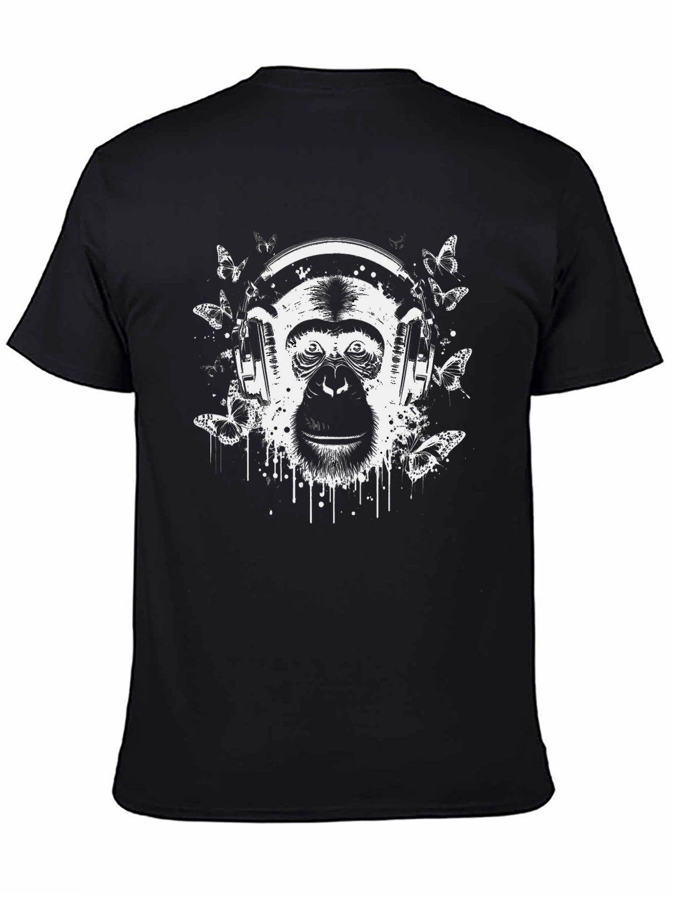 Monkey Headphones Graphic Tee - Stylish Black T-Shirt