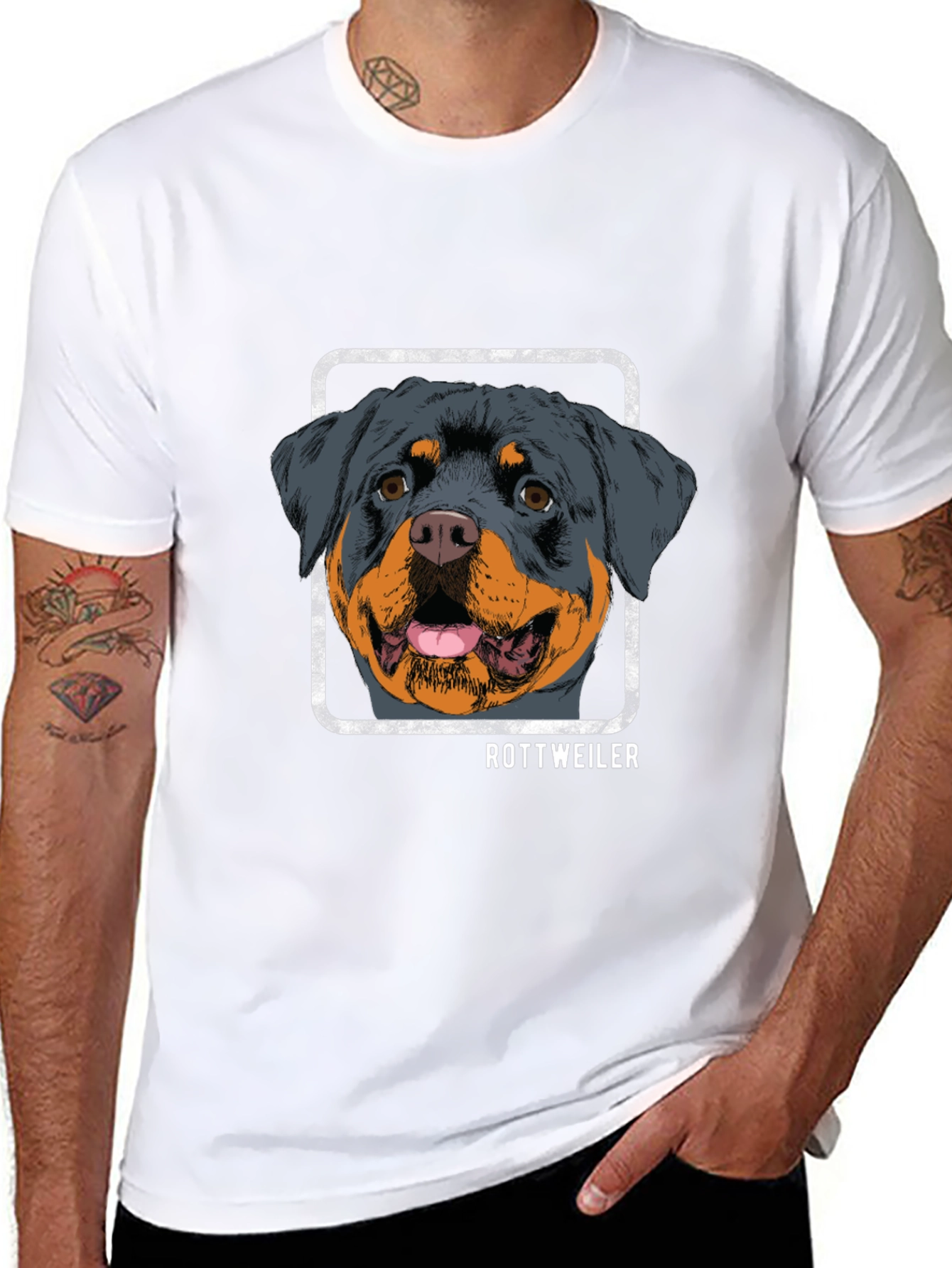 Rottweiler Dog Graphic Tee - Mens Black T-Shirt