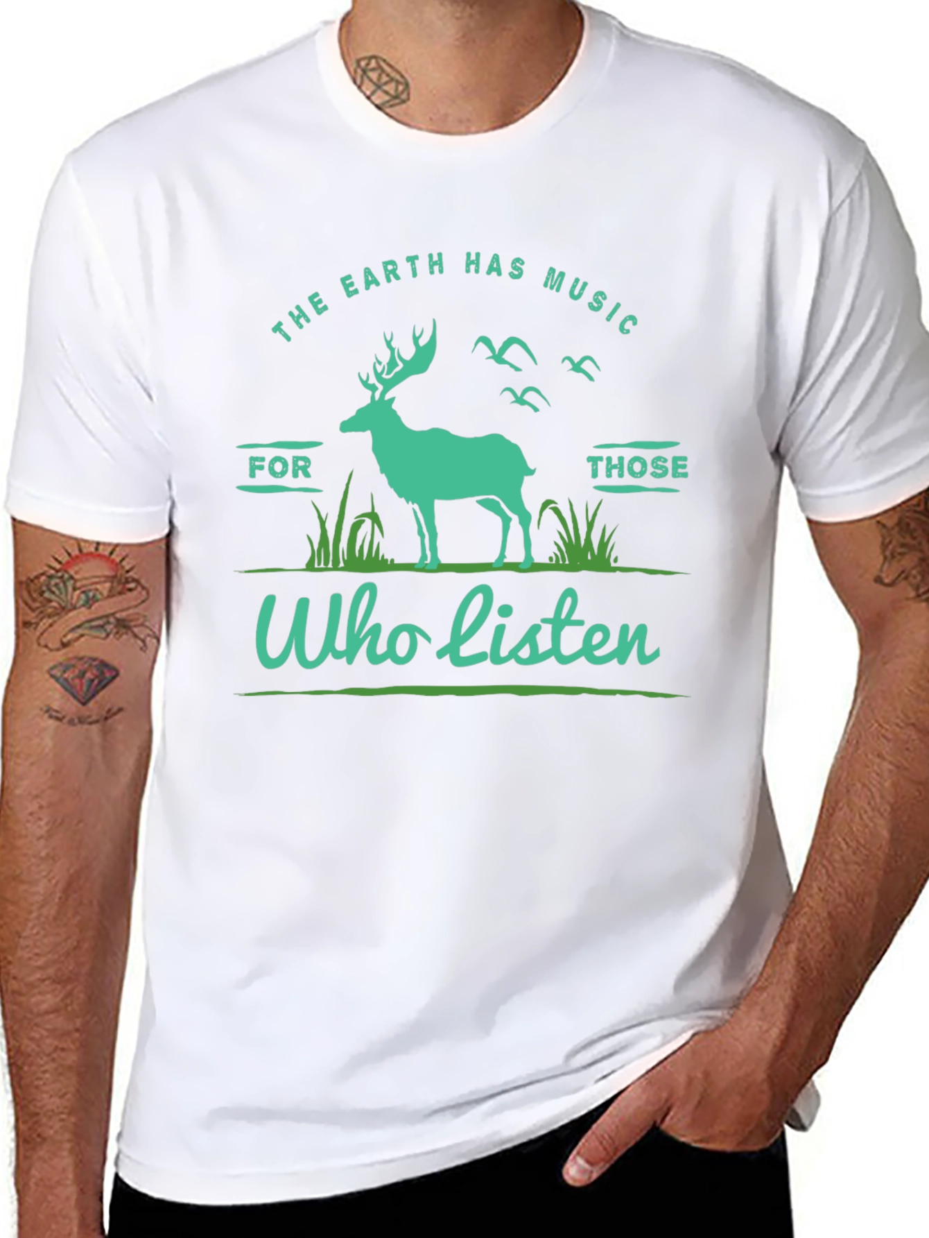 Earth Music Deer Graphic Tee - Nature Lover Shirt