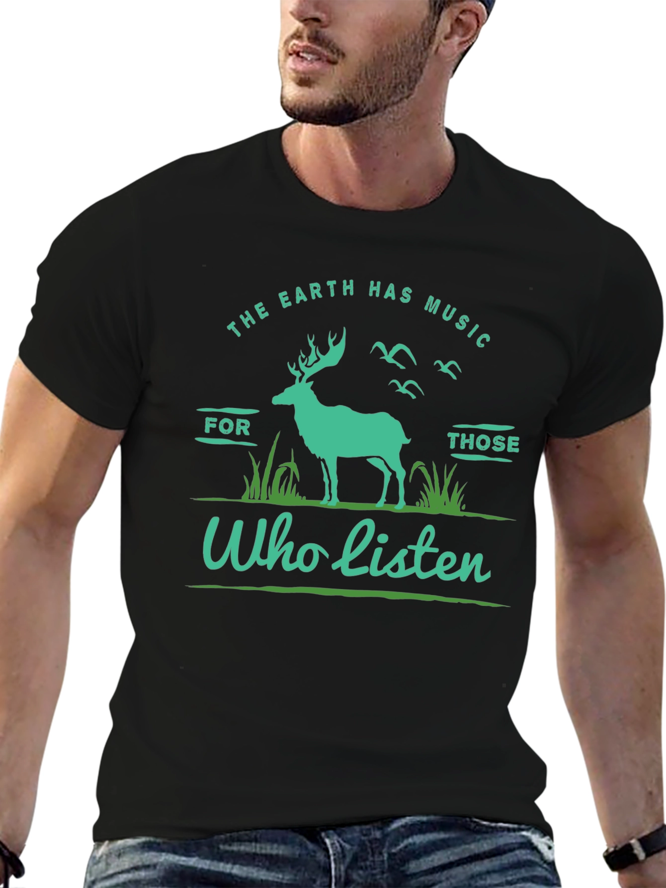 Earth Music Deer Graphic Tee - Nature Lover Shirt