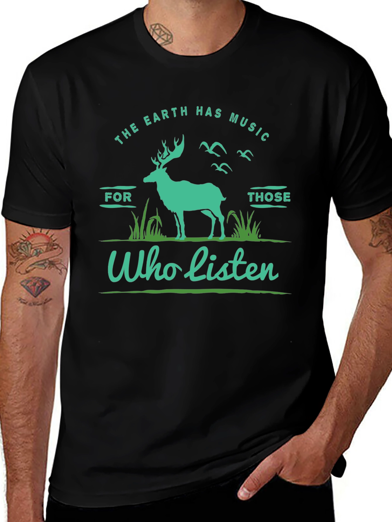 Earth Music Deer Graphic Tee - Nature Lover Shirt