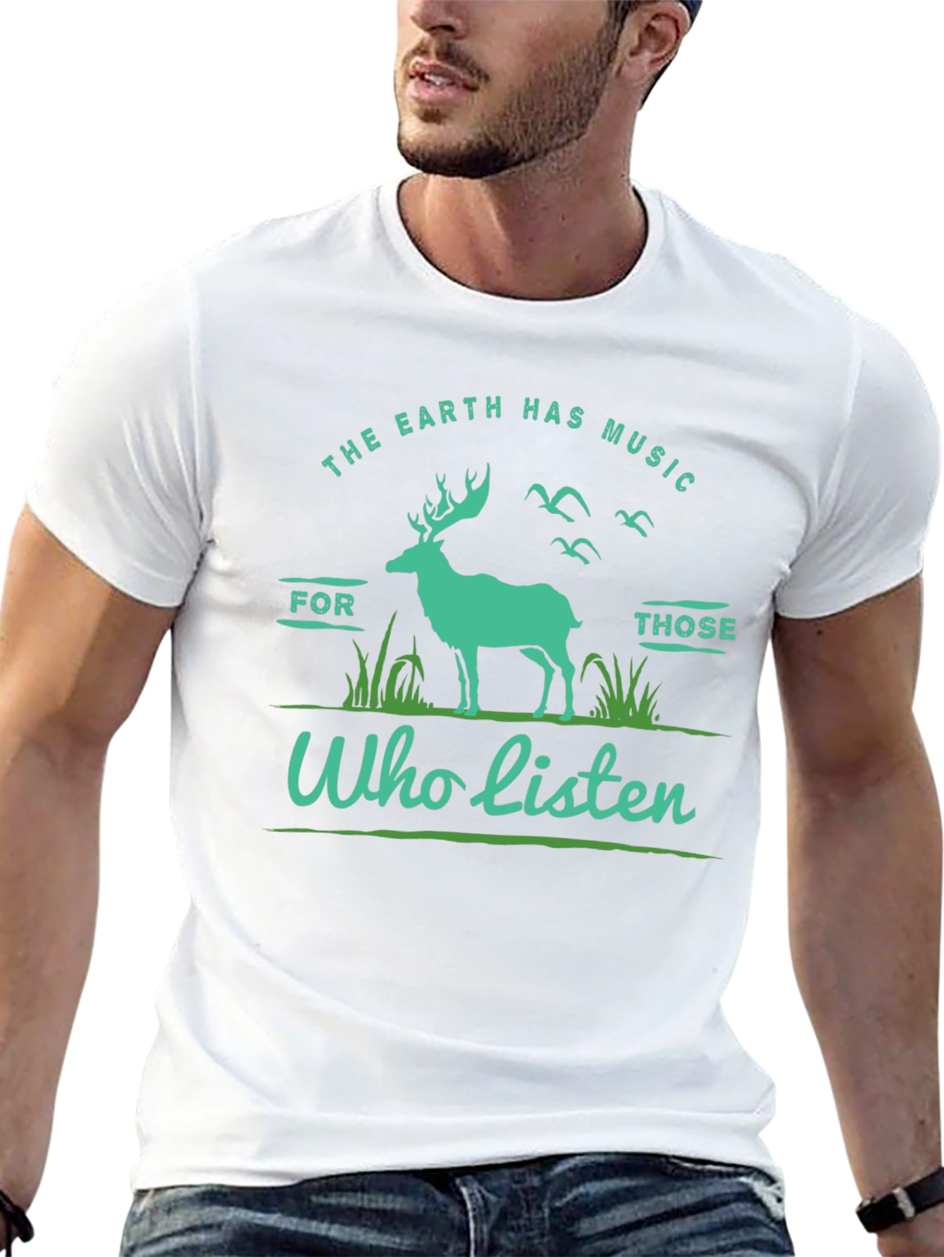 Earth Music Deer Graphic Tee - Nature Lover Shirt