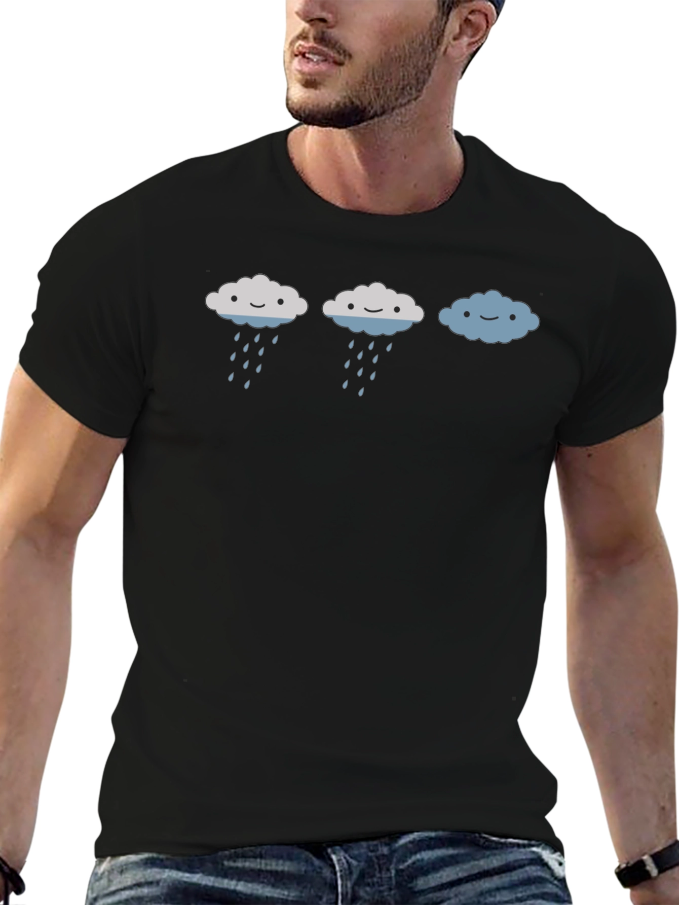 Cute Rainy Cloud Graphic Tee - Black