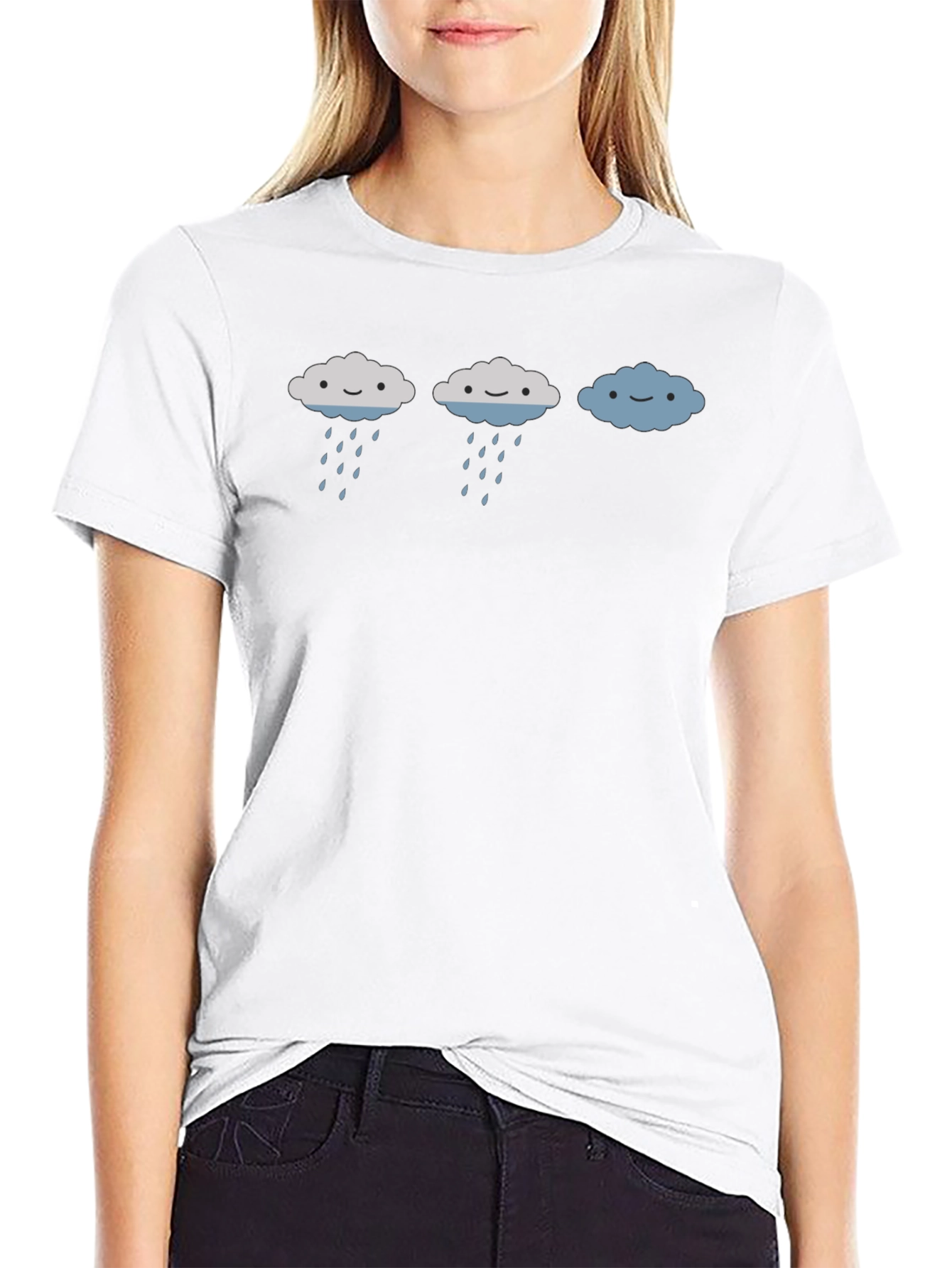 Cute Rainy Cloud Graphic Tee - Black