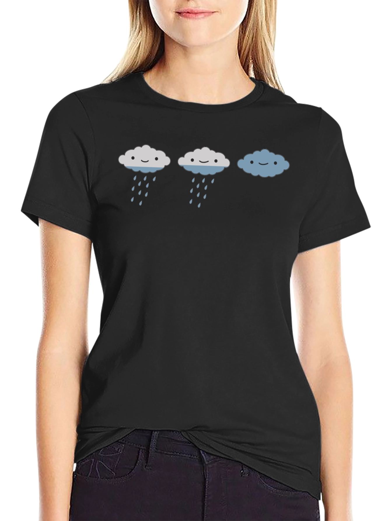 Cute Rainy Cloud Graphic Tee - Black