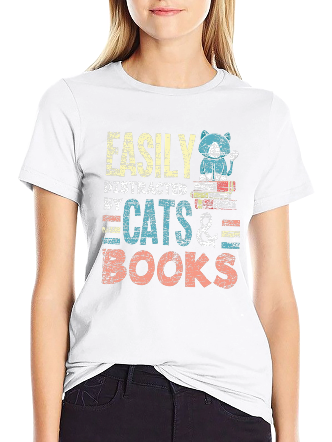 Easily Distracted by Cats & Books T-Shirt