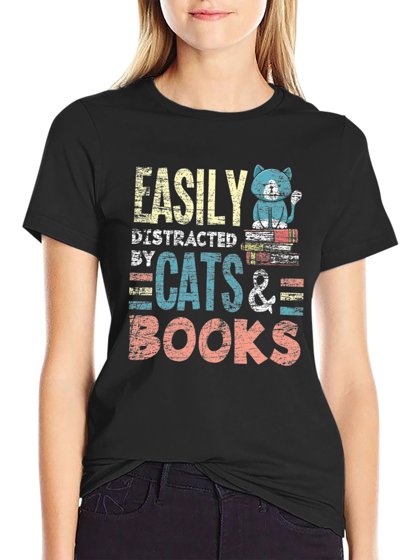 Easily Distracted by Cats & Books T-Shirt