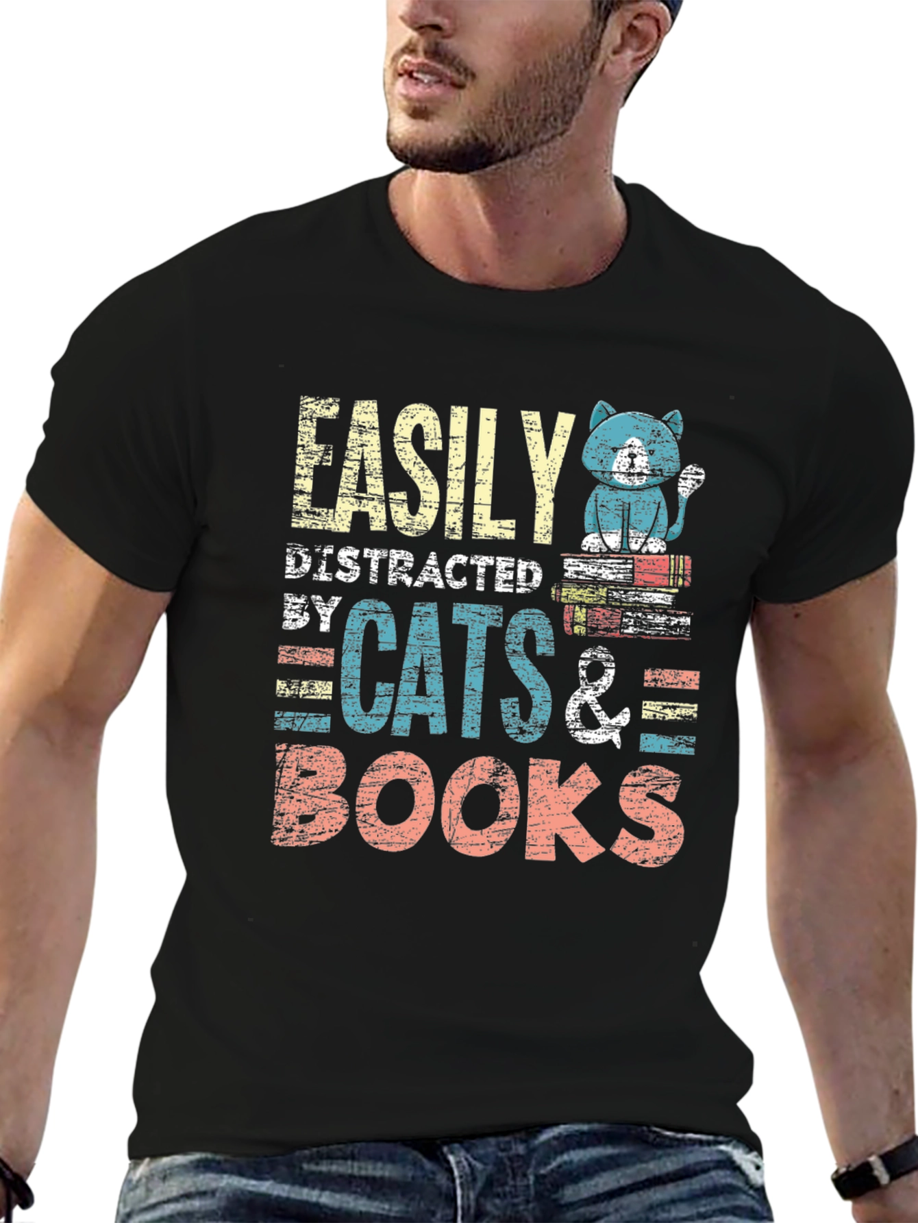 Easily Distracted by Cats & Books T-Shirt