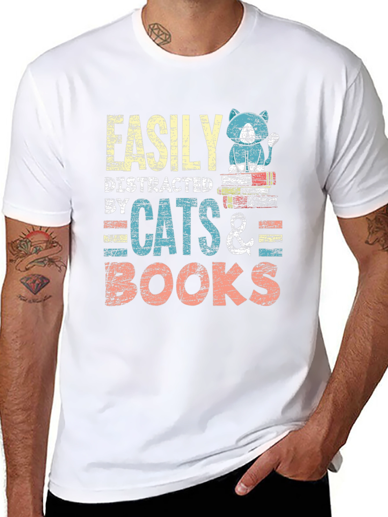 Easily Distracted by Cats & Books T-Shirt