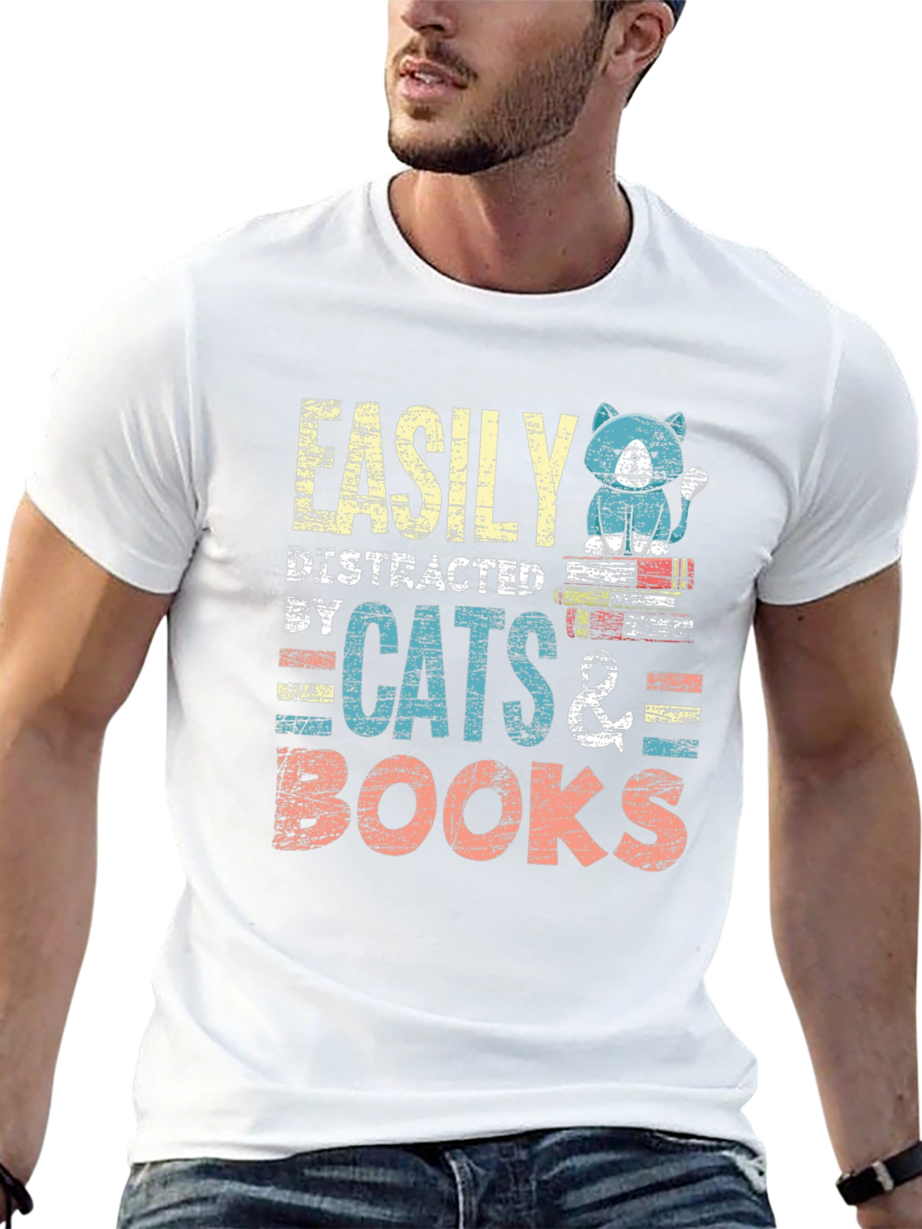 Easily Distracted by Cats & Books T-Shirt