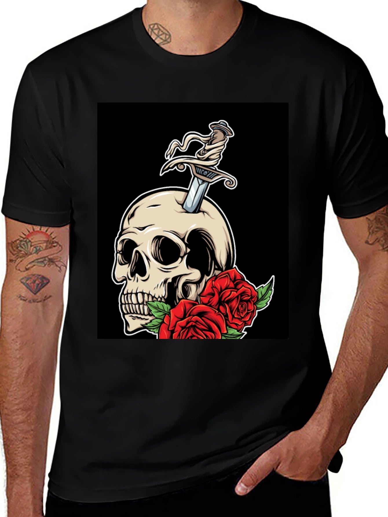 Skull & Roses Graphic T-Shirt - Edgy Style