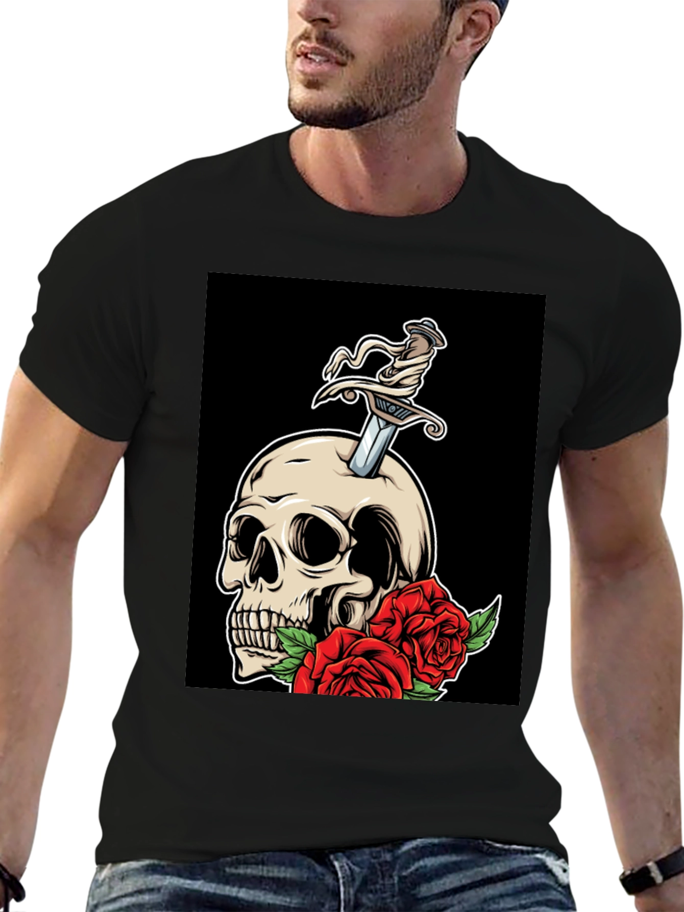 Skull & Roses Graphic T-Shirt - Edgy Style