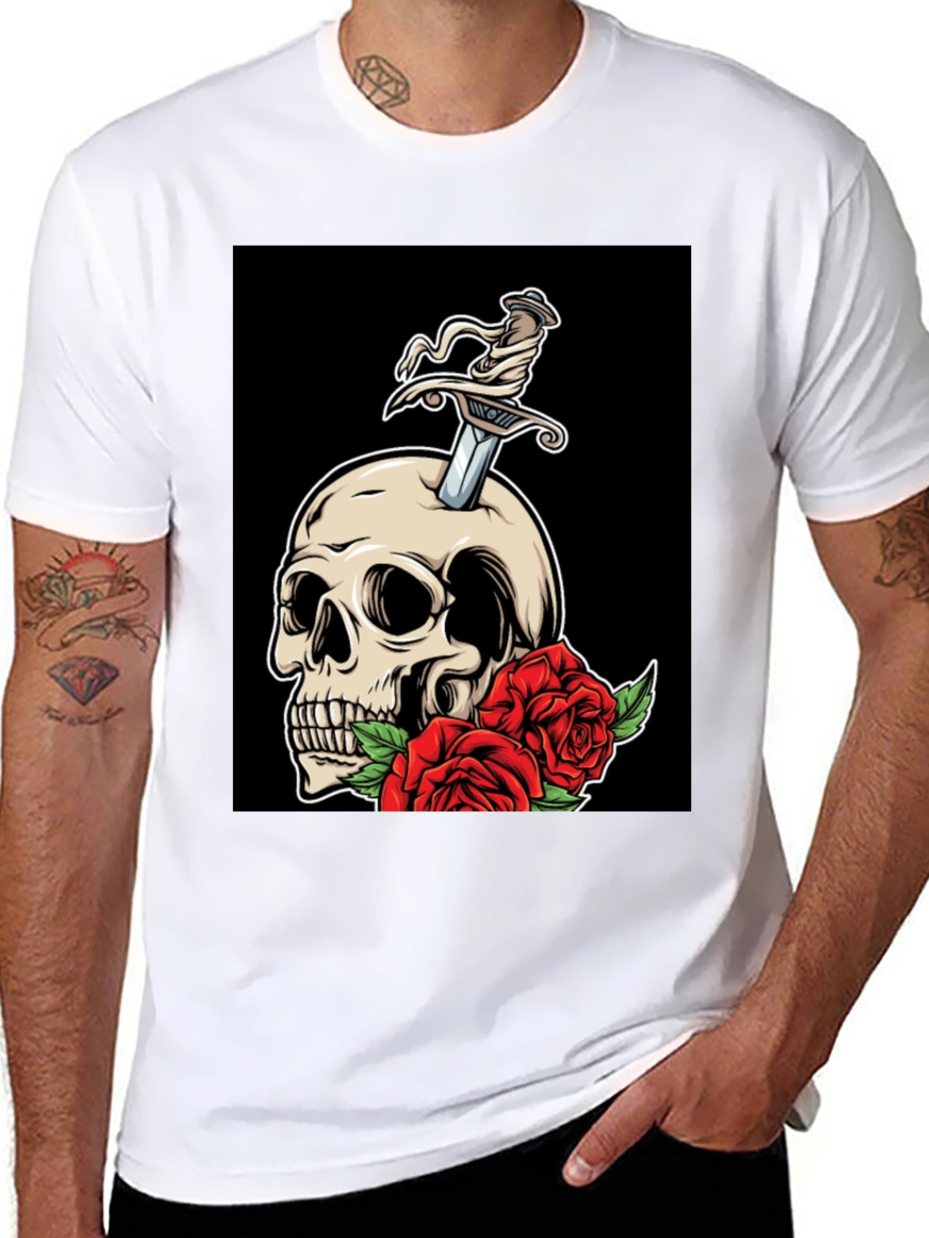 Skull & Roses Graphic T-Shirt - Edgy Style