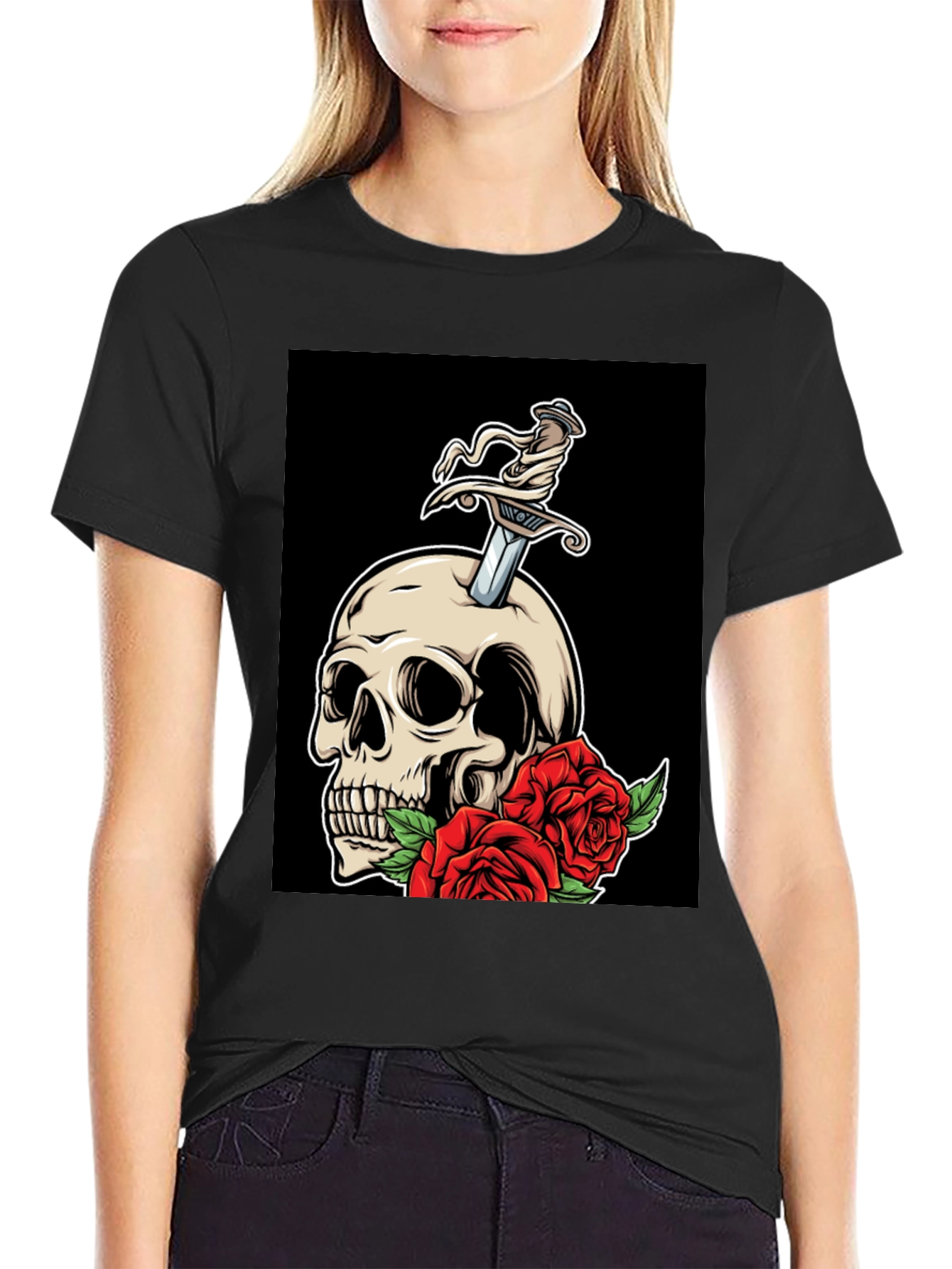 Skull & Roses Graphic T-Shirt - Edgy Style