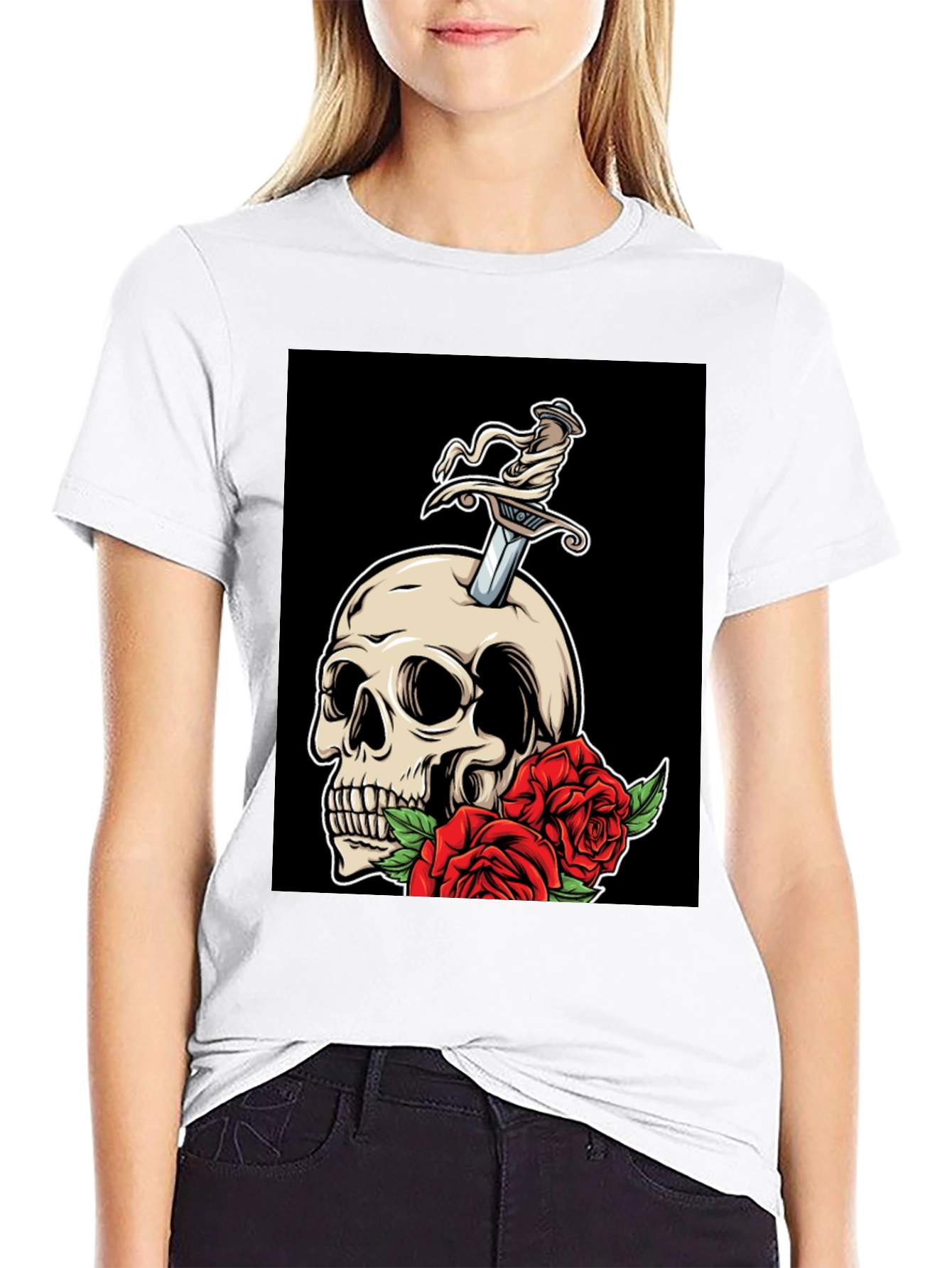 Skull & Roses Graphic T-Shirt - Edgy Style