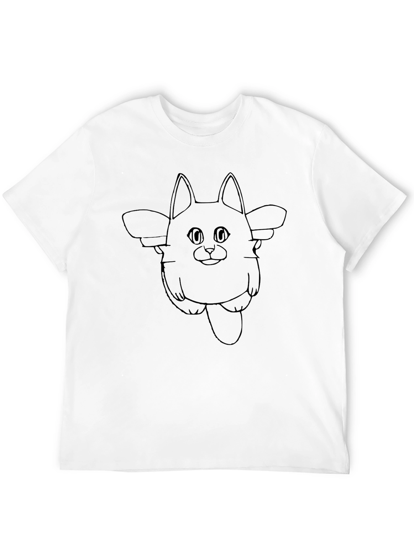 Mens Black T-Shirt with Cartoon Cat Graphic