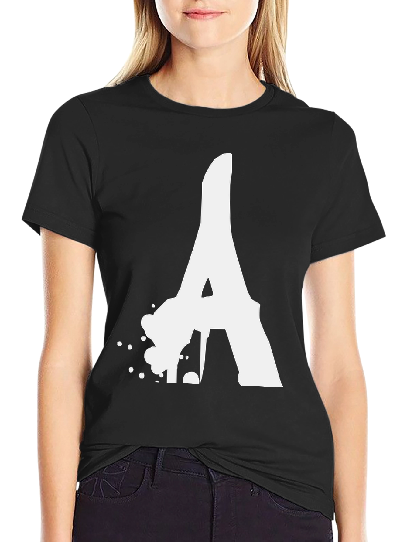 Bold Letter A Graphic Tee - Black Cotton T-Shirt