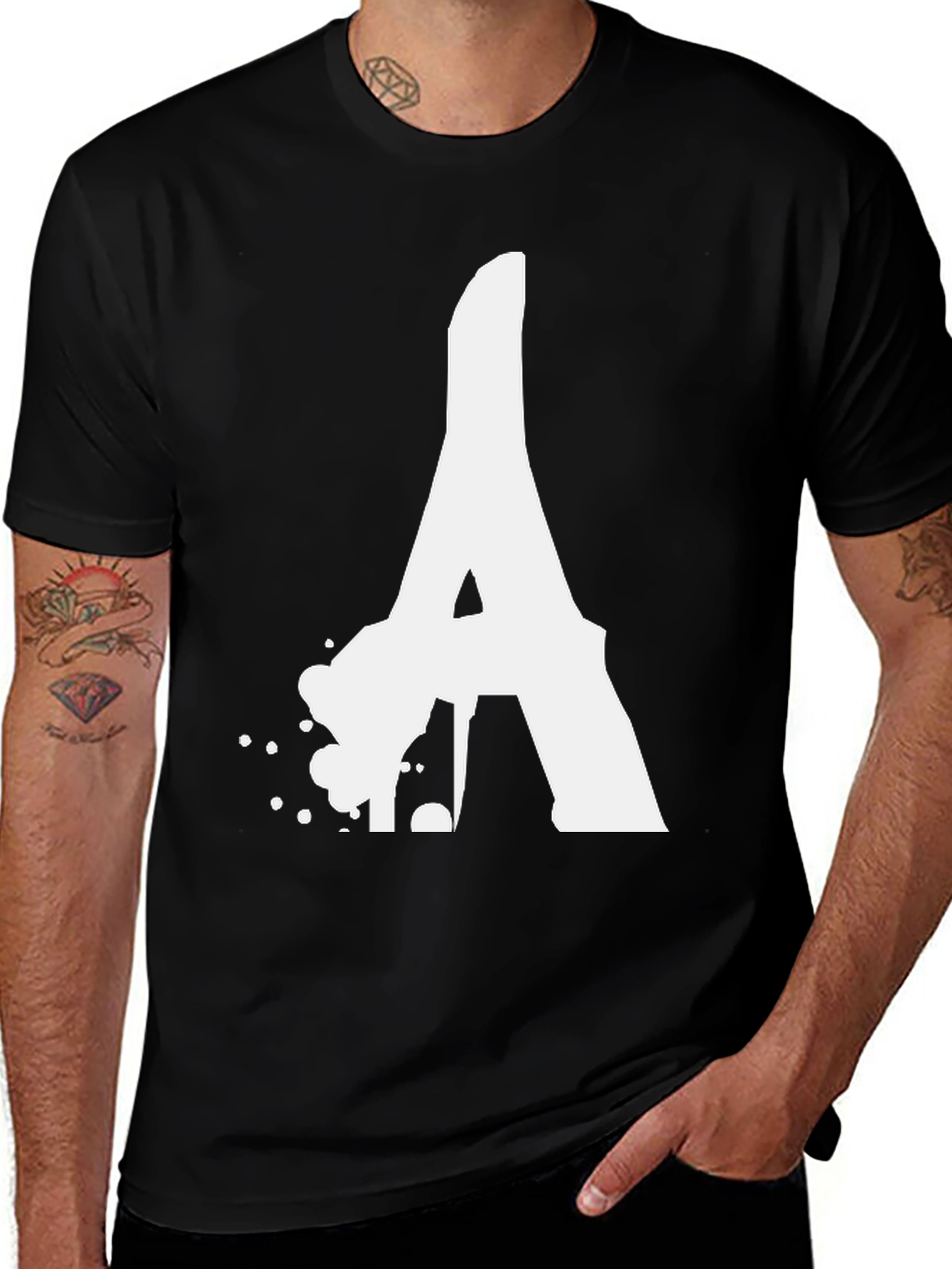 Bold Letter A Graphic Tee - Black Cotton T-Shirt