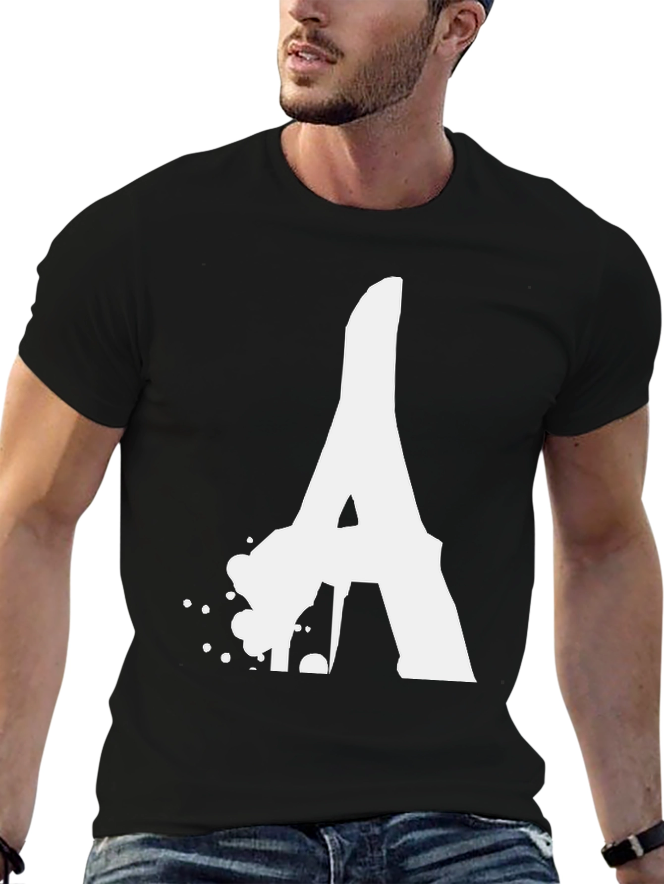 Bold Letter A Graphic Tee - Black Cotton T-Shirt